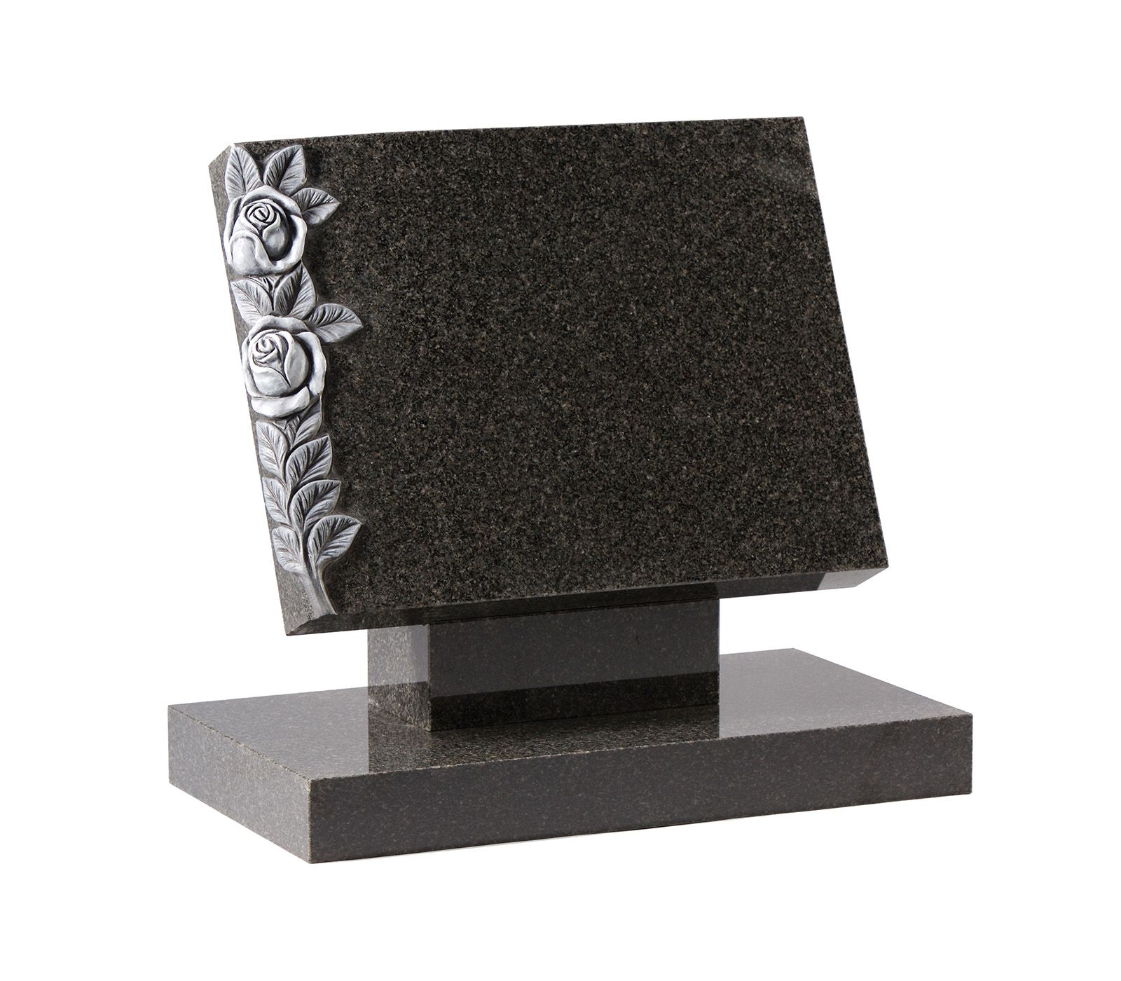 Dark Grey Granite Raised Carved Roses Book Tablet Memorial
