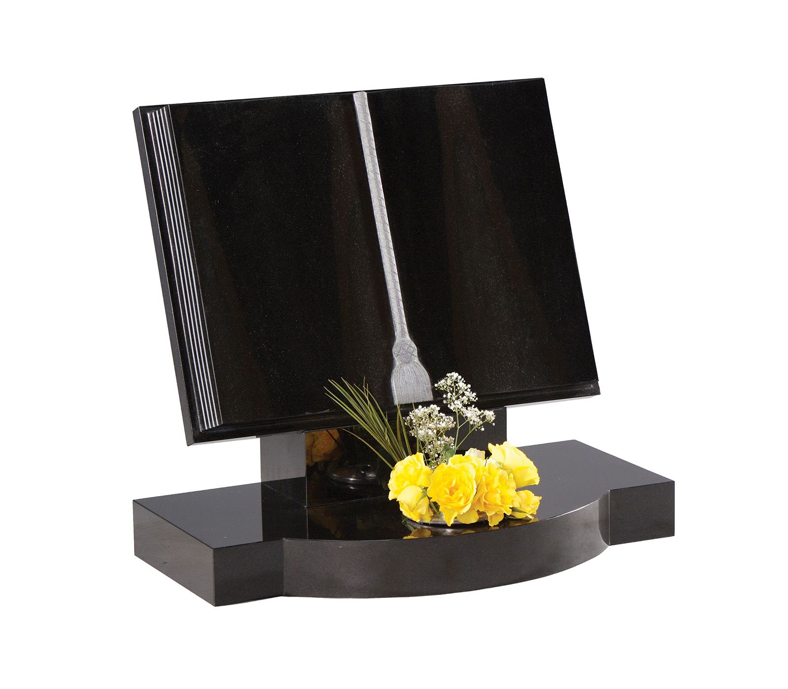 Black Granite Wide Rest Classic Bookset Memorial Headstone
