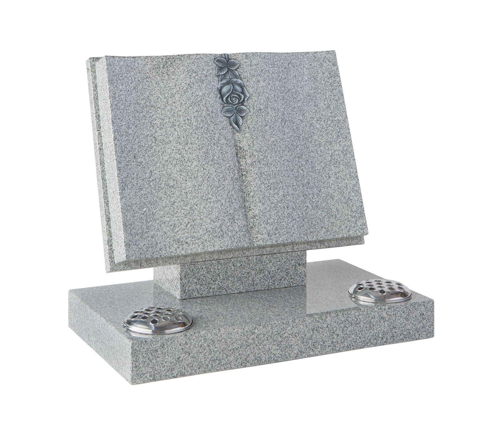Lunar Grey Granite Highlighted Rose Book Memorial Headstone