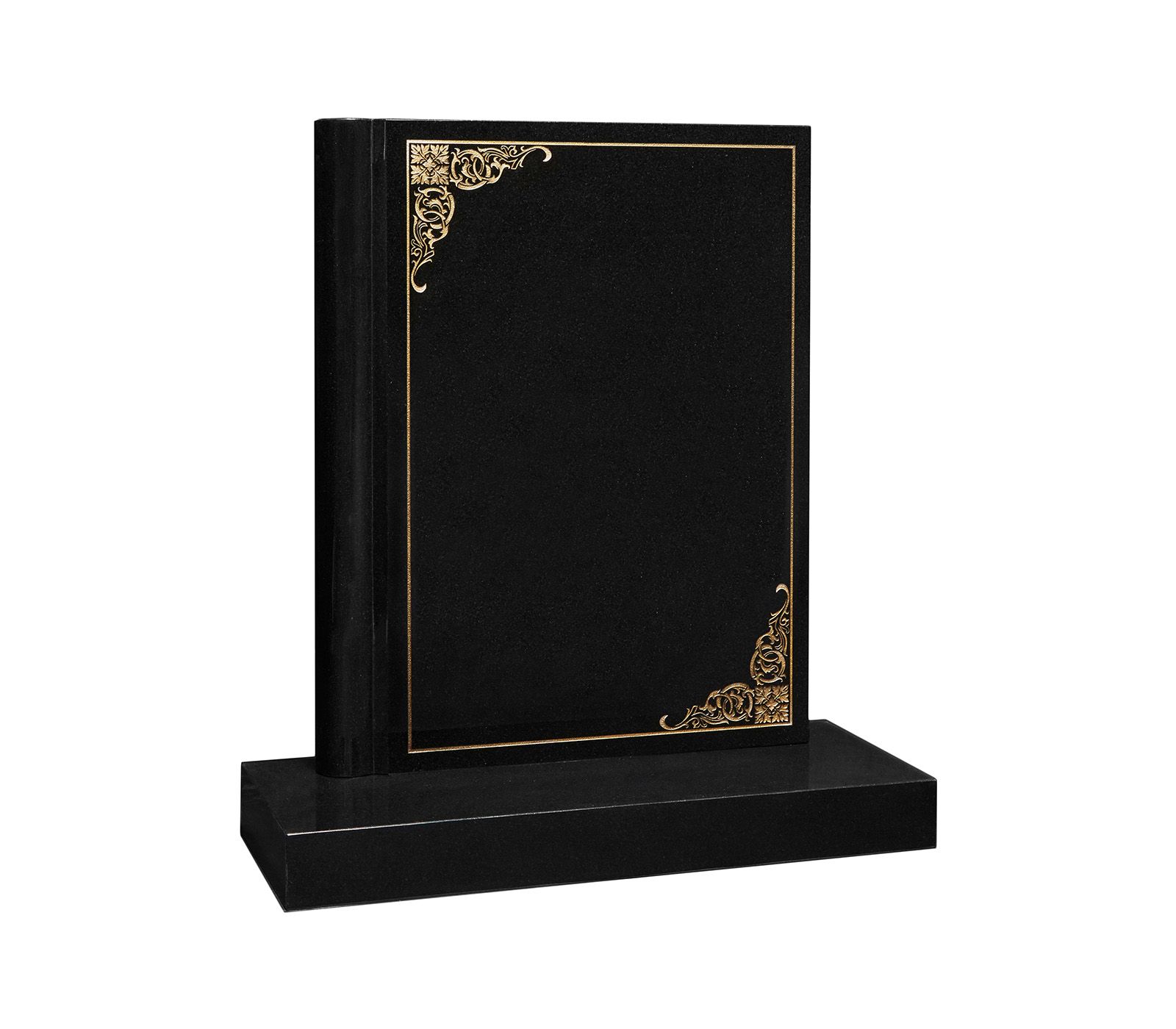 Black Granite Ornate Gilded Page Book Memorial Headstone