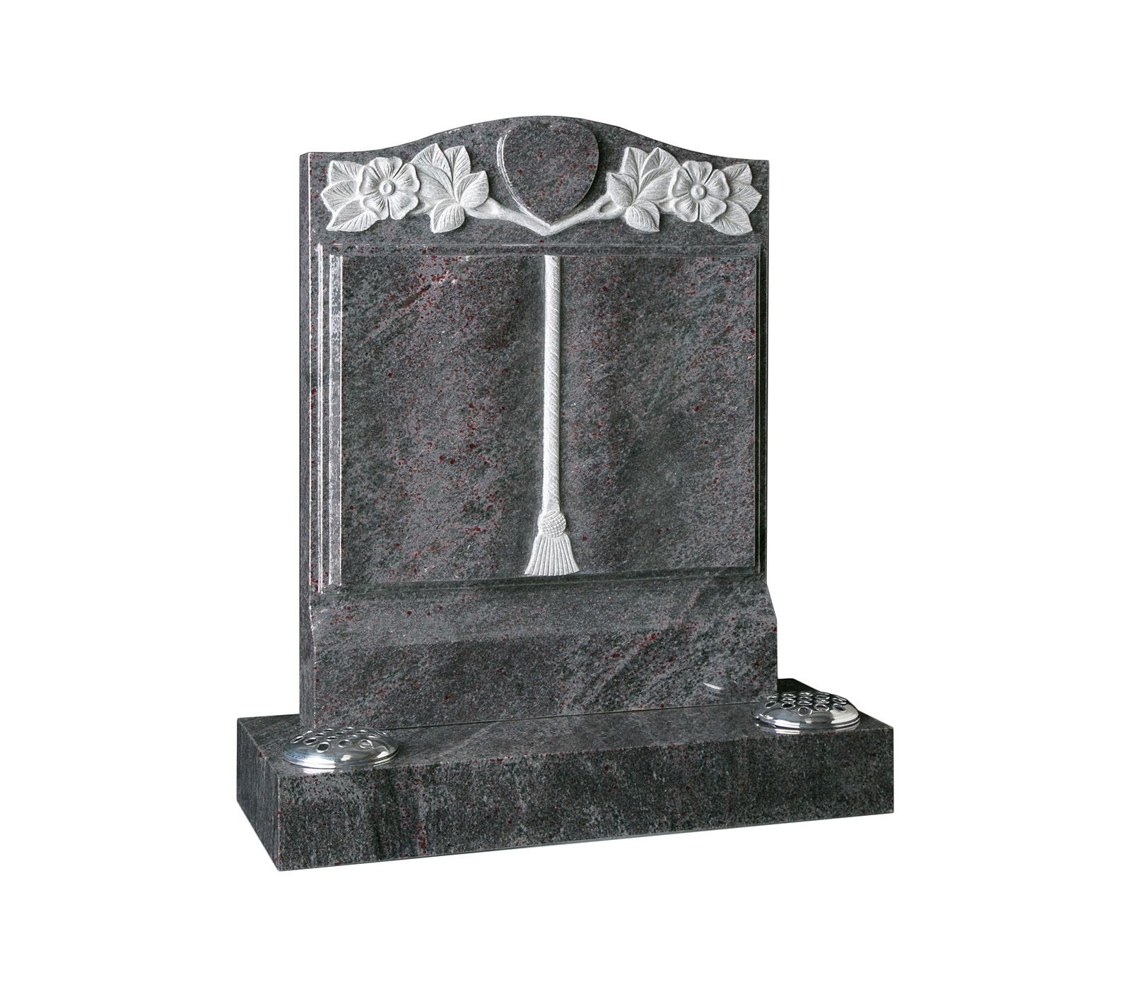 Bahama Blue Granite Heart and Roses Book Memorial Headstone