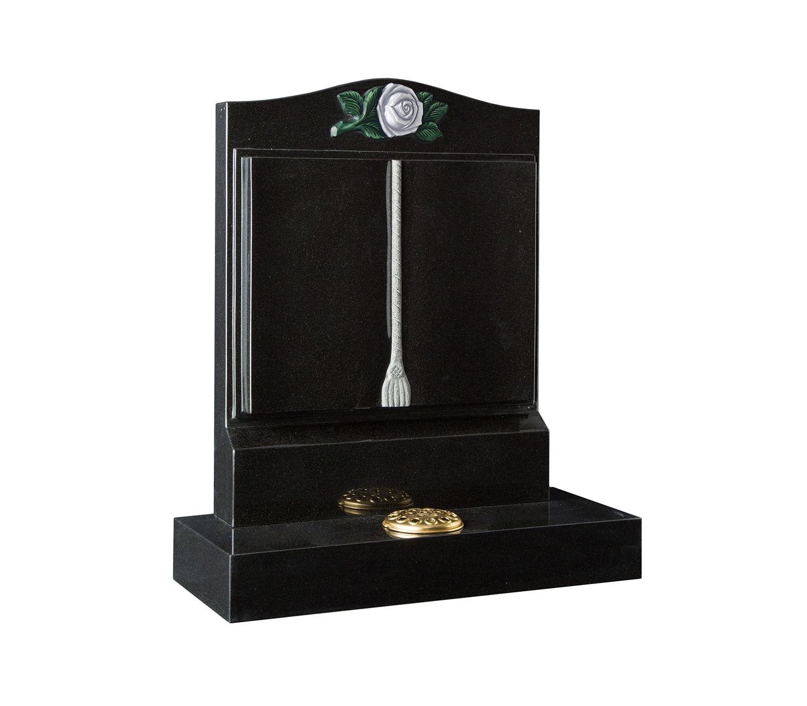 Black Granite Painted Rose Classic Book Memorial Headstone