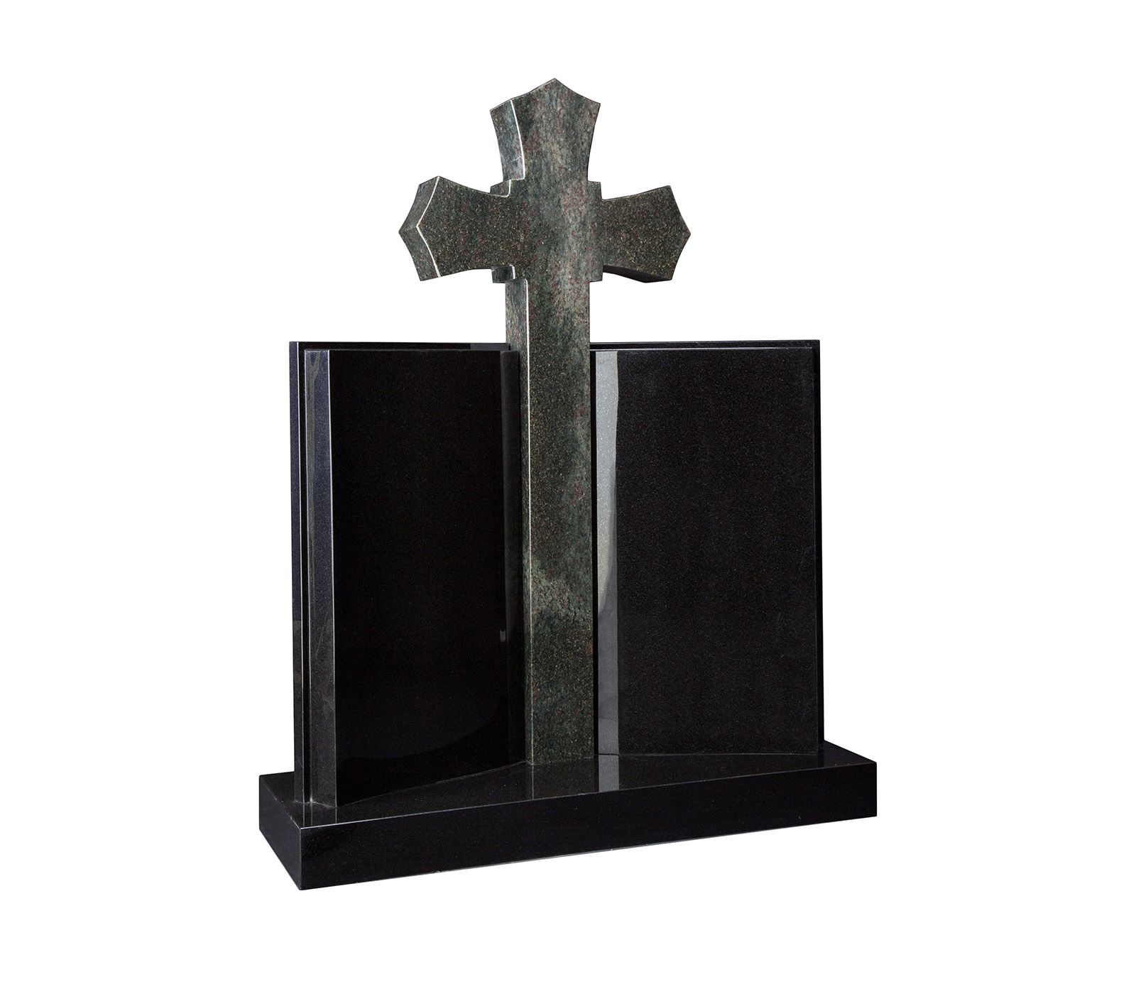 Black and Tropical Green Granite Tall Cross Book Memorial Headstone