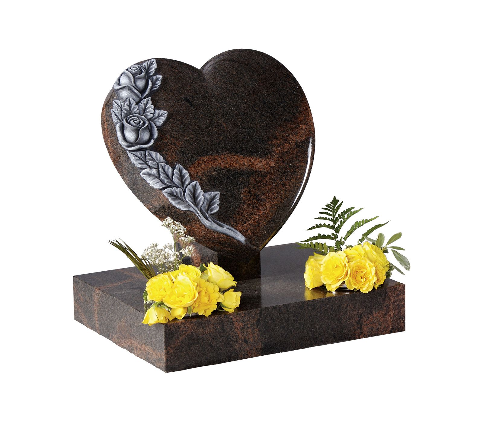Aurora Granite Cushioned Heart and Roses Memorial Headstone