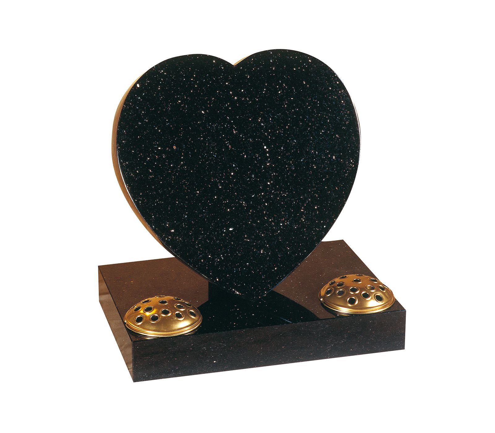 Black Granite Double Heart with Carved Lilies Memorial Headstone