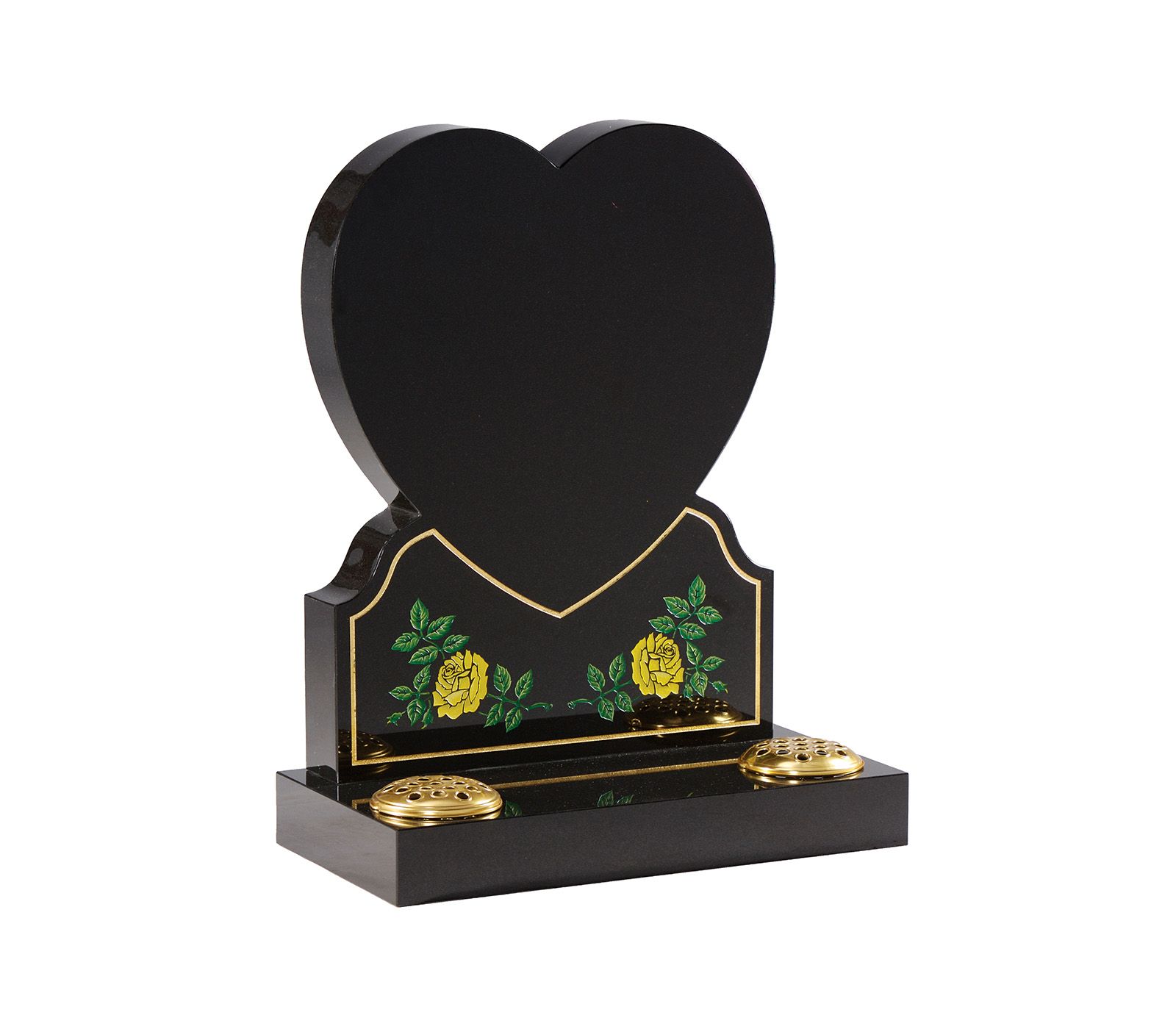 Black Granite Popular Heart Memorial with Roses Headstone