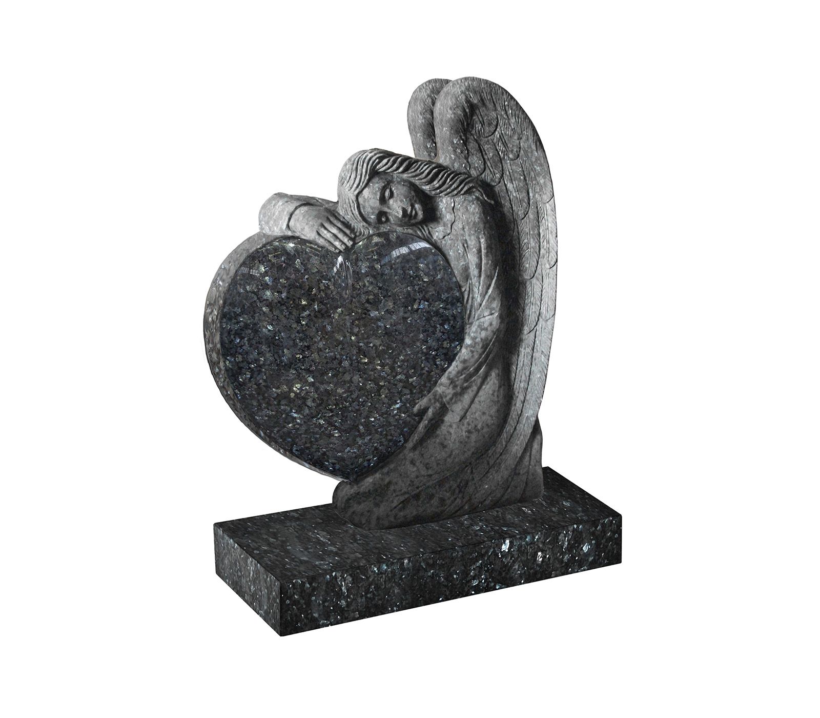 Blue Pearl Granite Angel Embracing Heart Memorial Headstone