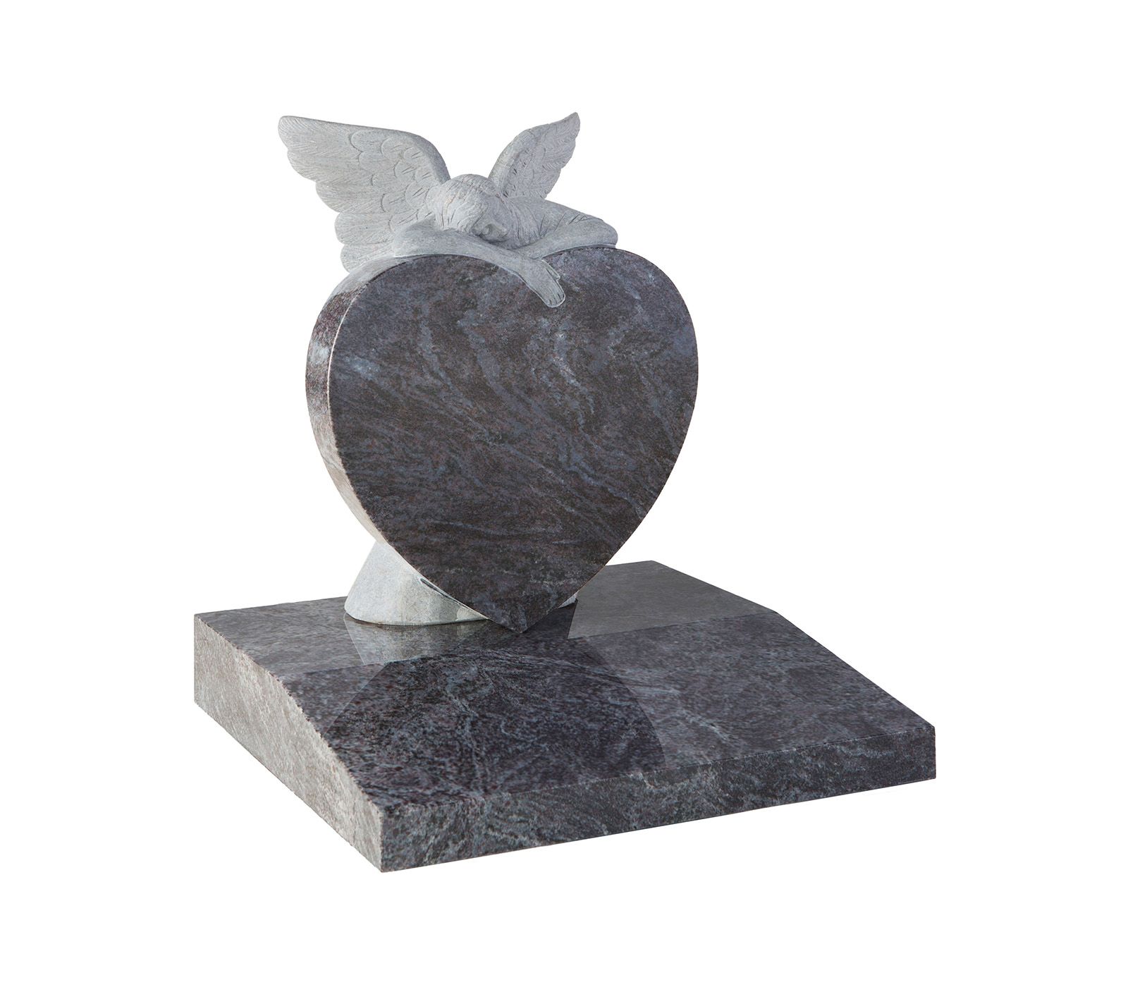 Bahama Blue Granite Angel Resting on Heart Memorial Headstone