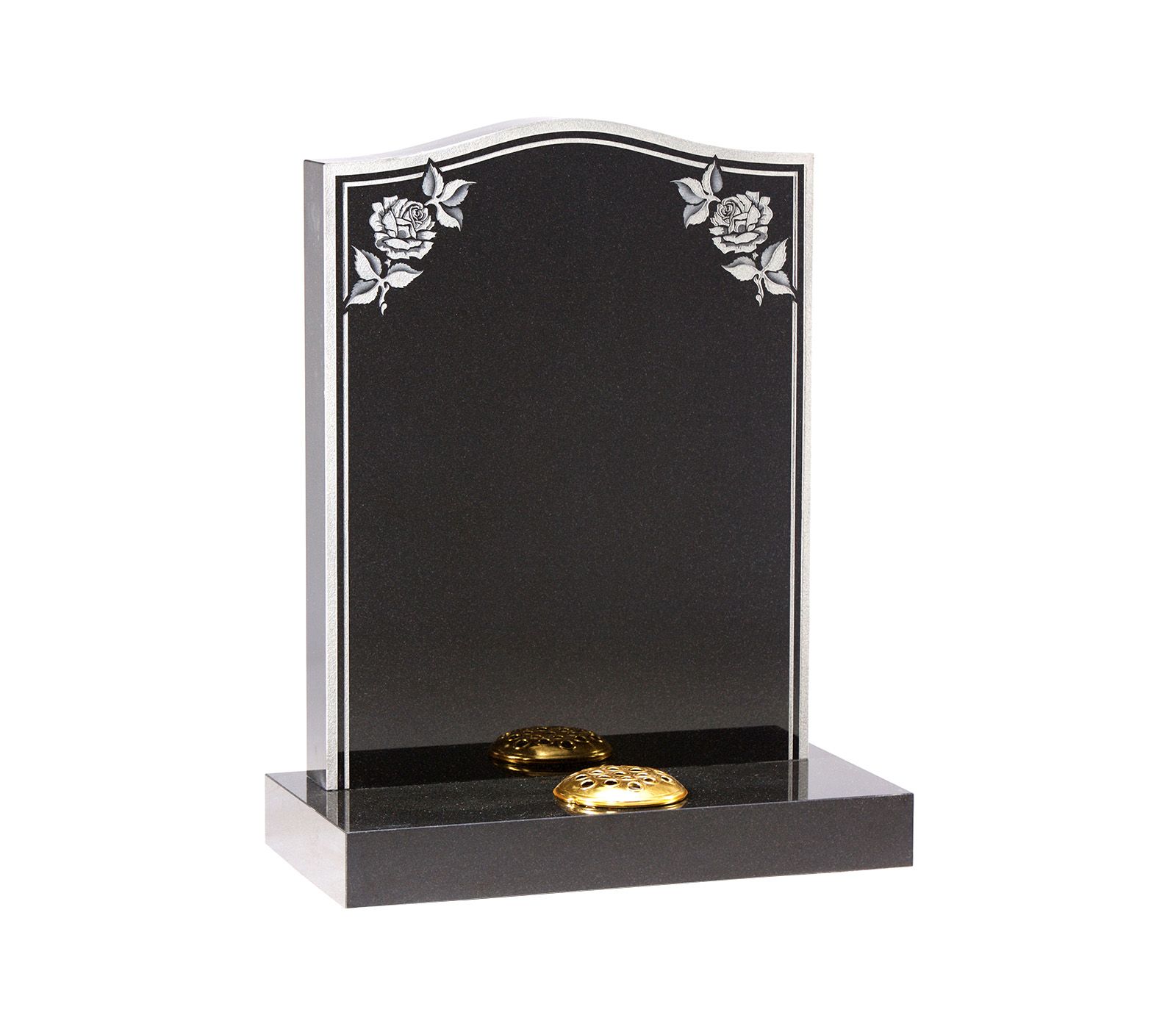 Black Double Border Roses Granite Memorial Headstone