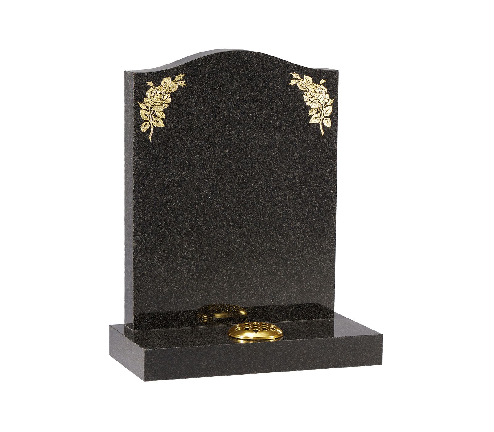 Dark Grey Gold Leaf Rose Granite Memorial Headstone