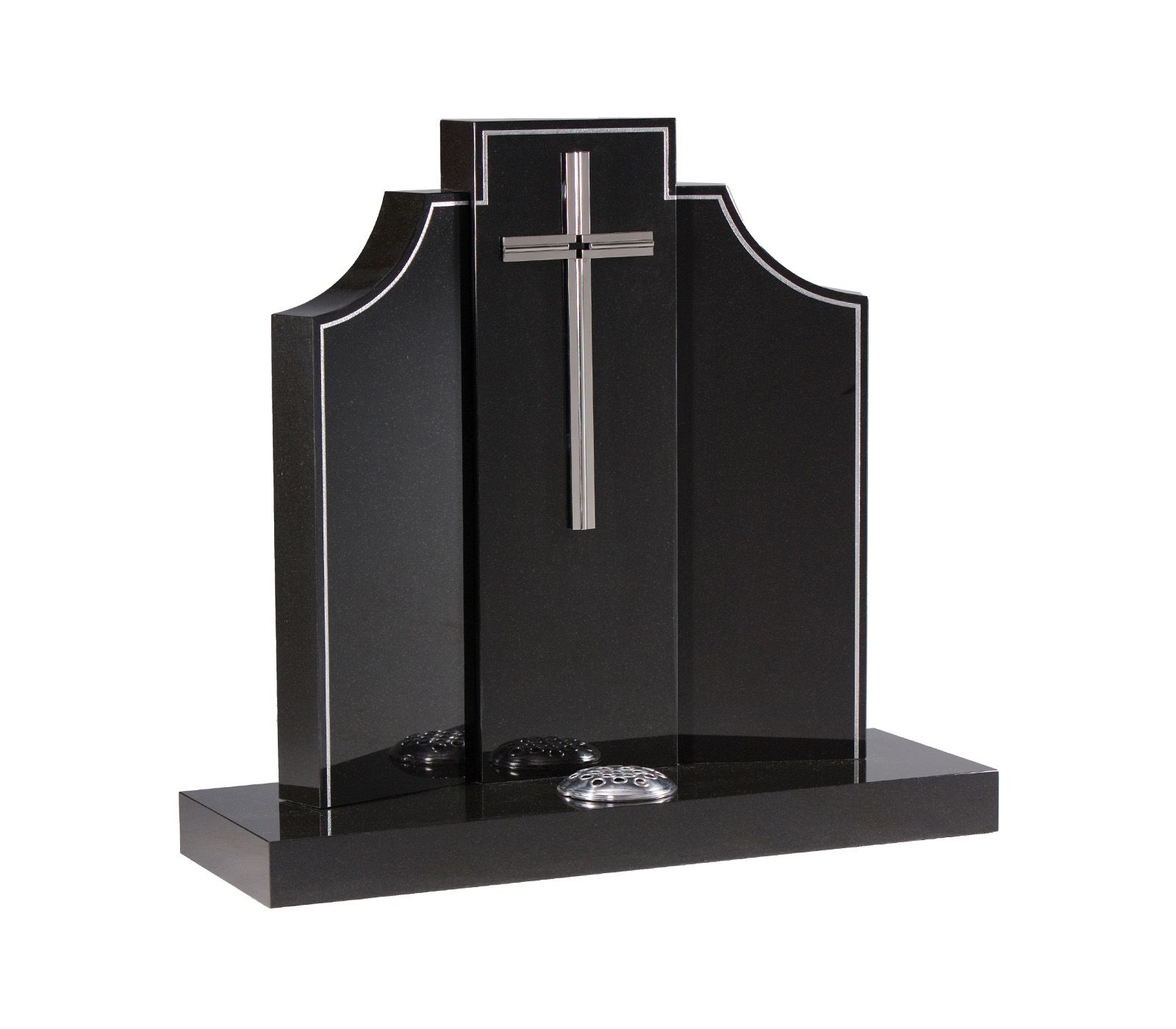 Black Granite Silver Cross Option Memorial Headstone