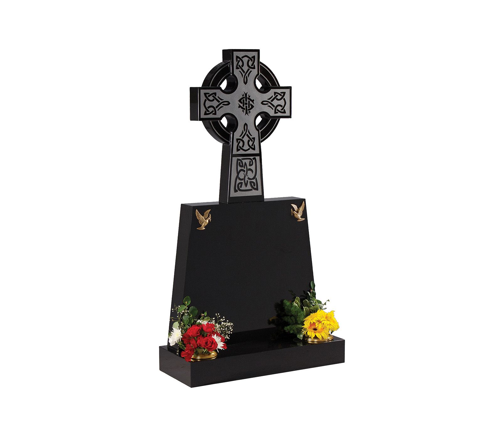 Black Granite Celtic Wheel Cross Memorial Headstone
