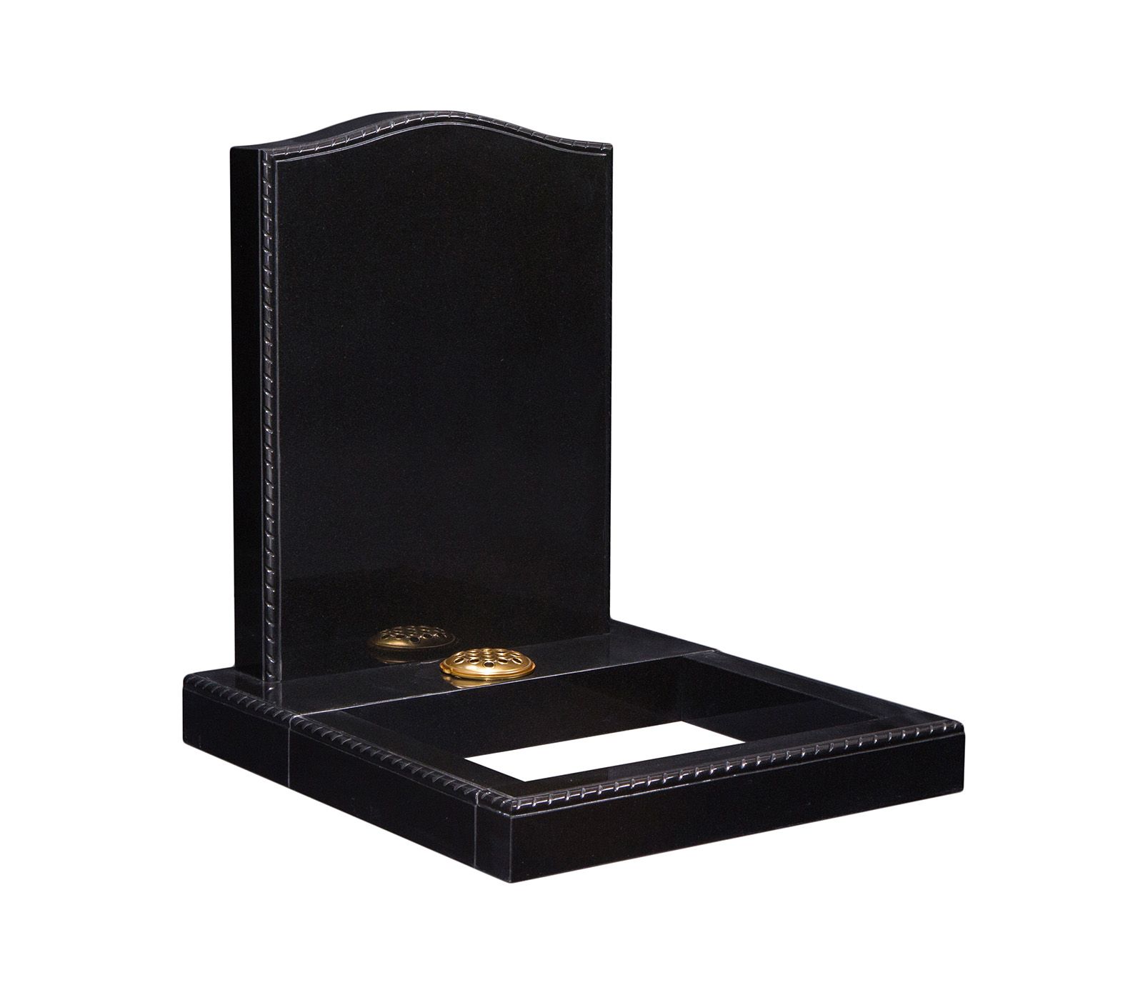Black Granite Ogee Top with Rope Kerbs Memorial Headstone