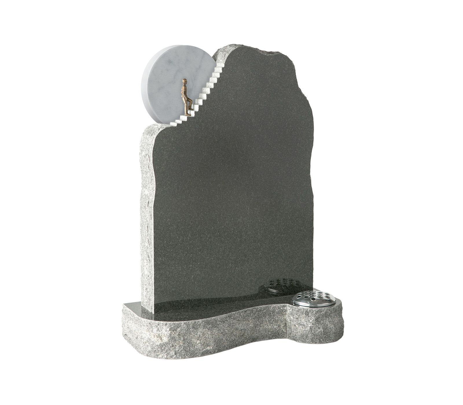 Dark Grey Granite Bronze Figure with Marble Moon Memorial Headstone