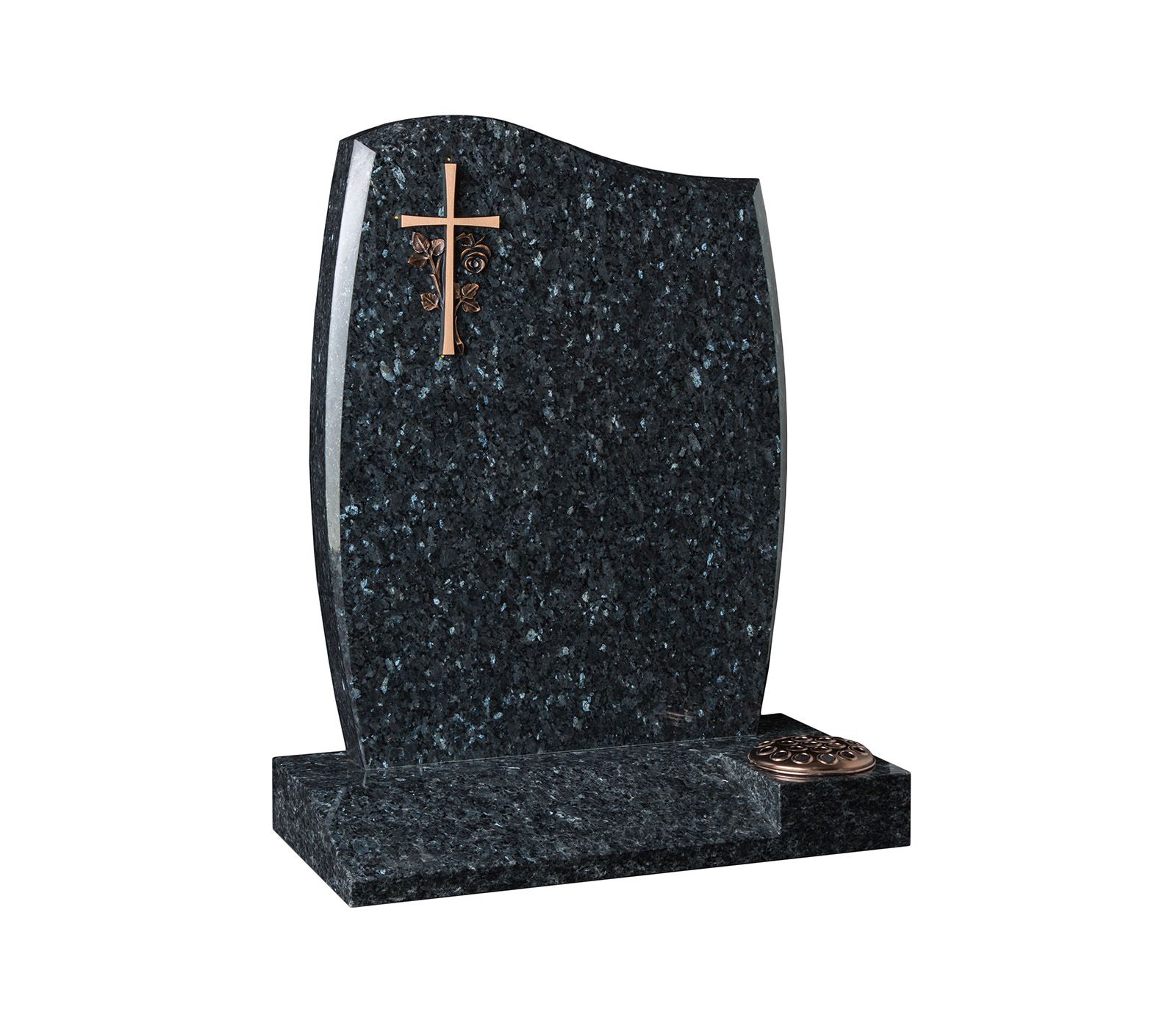 Blue Pearl Cross and Rose Granite Memorial Headstone