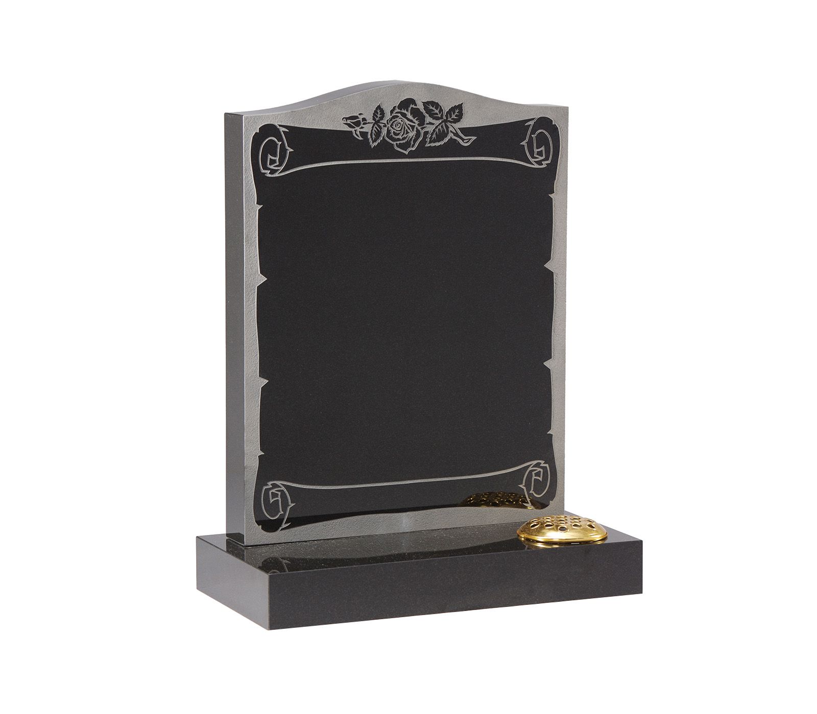 Black Scroll and Rose Granite Memorial Headstone