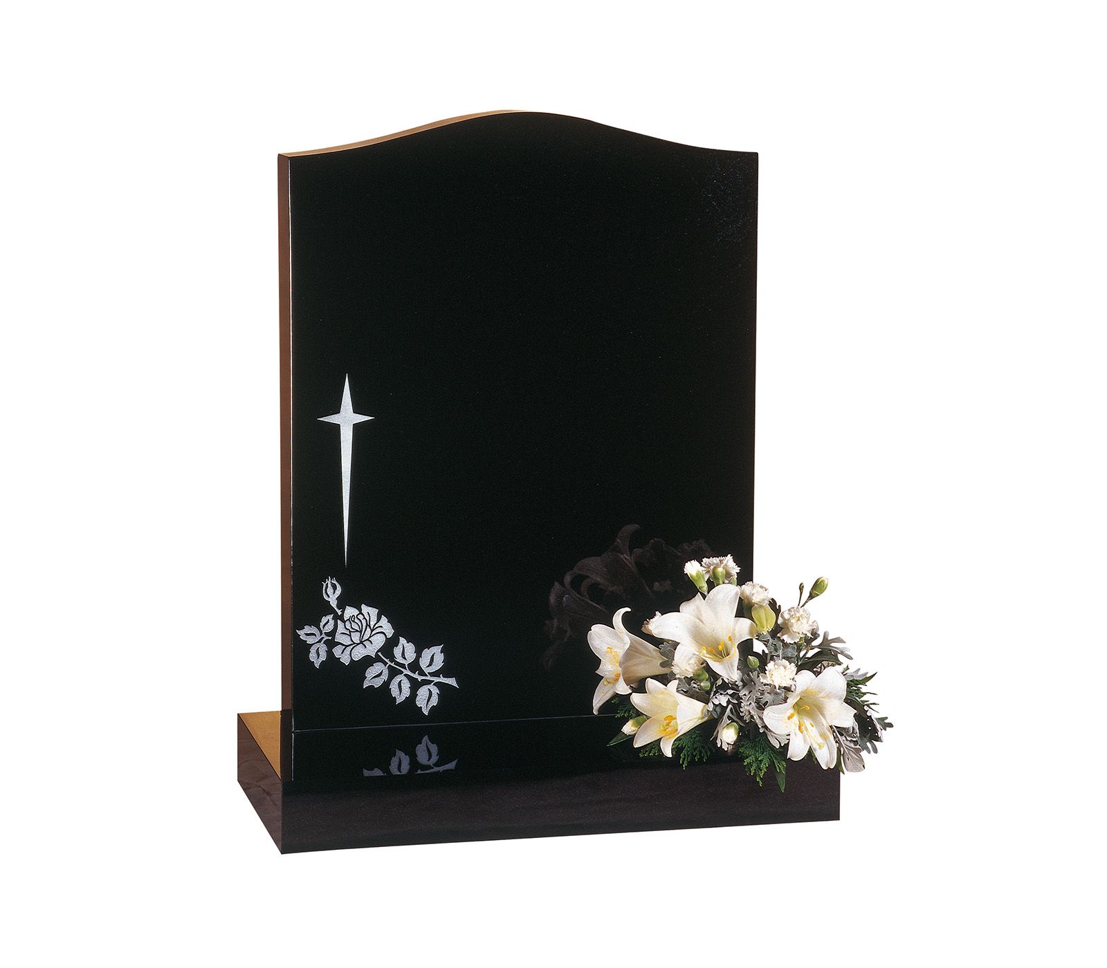Black Star Cross and Rose Granite Memorial Headstone