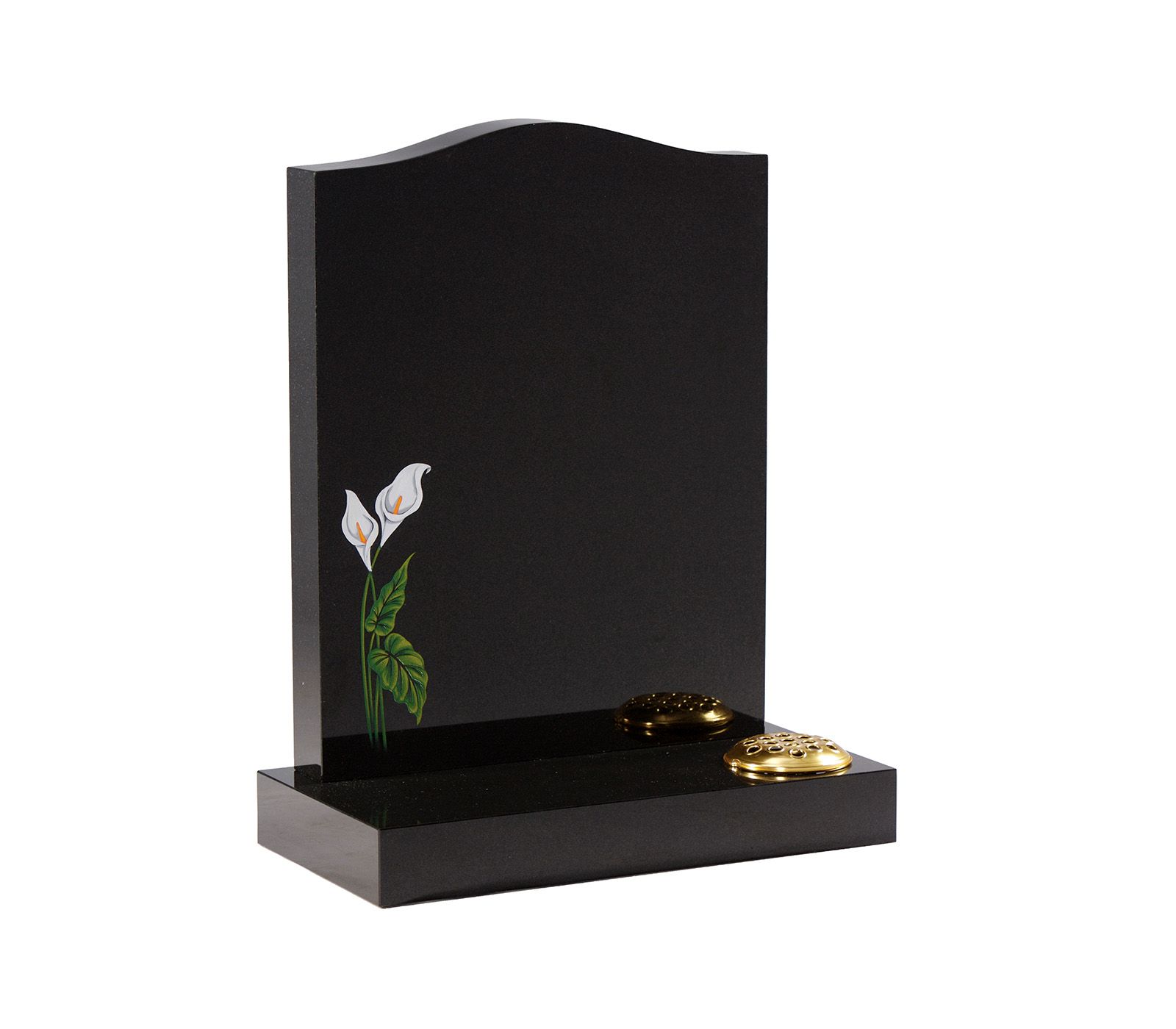 Black Painted Lily Granite Memorial Headstone