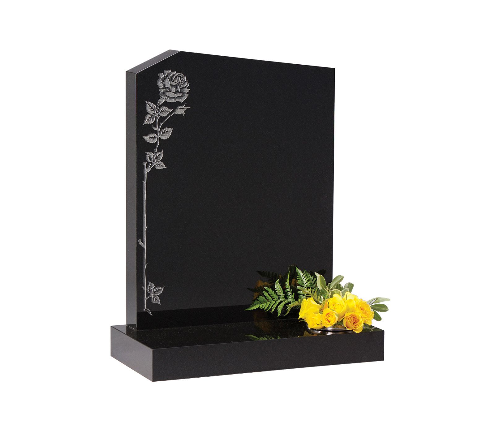 Black Offset Peon Rose Granite Memorial Headstone