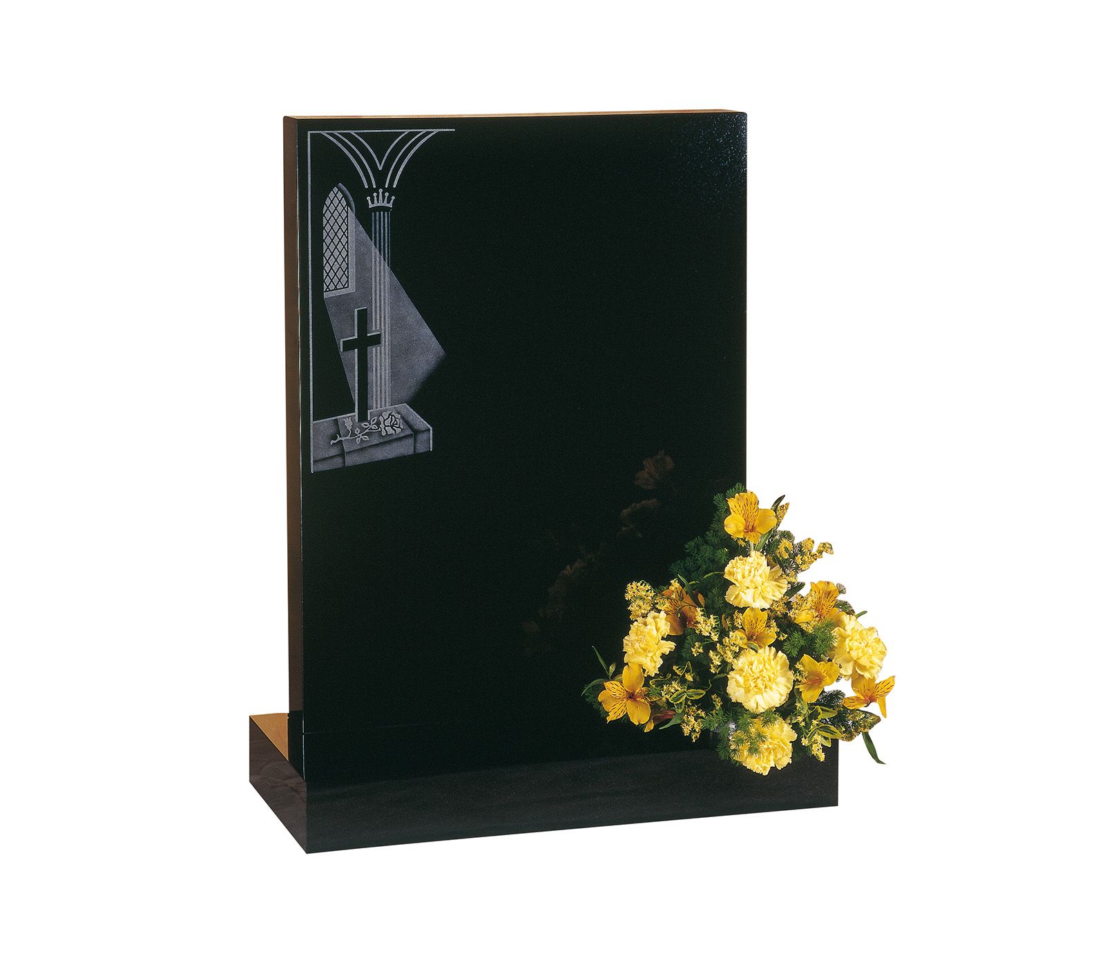 Black Square Top Church Window Granite Memorial Headstone