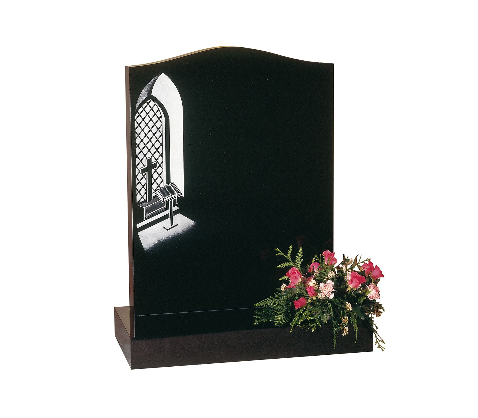 Black Ogee Church Window Bible Granite Memorial Headstone