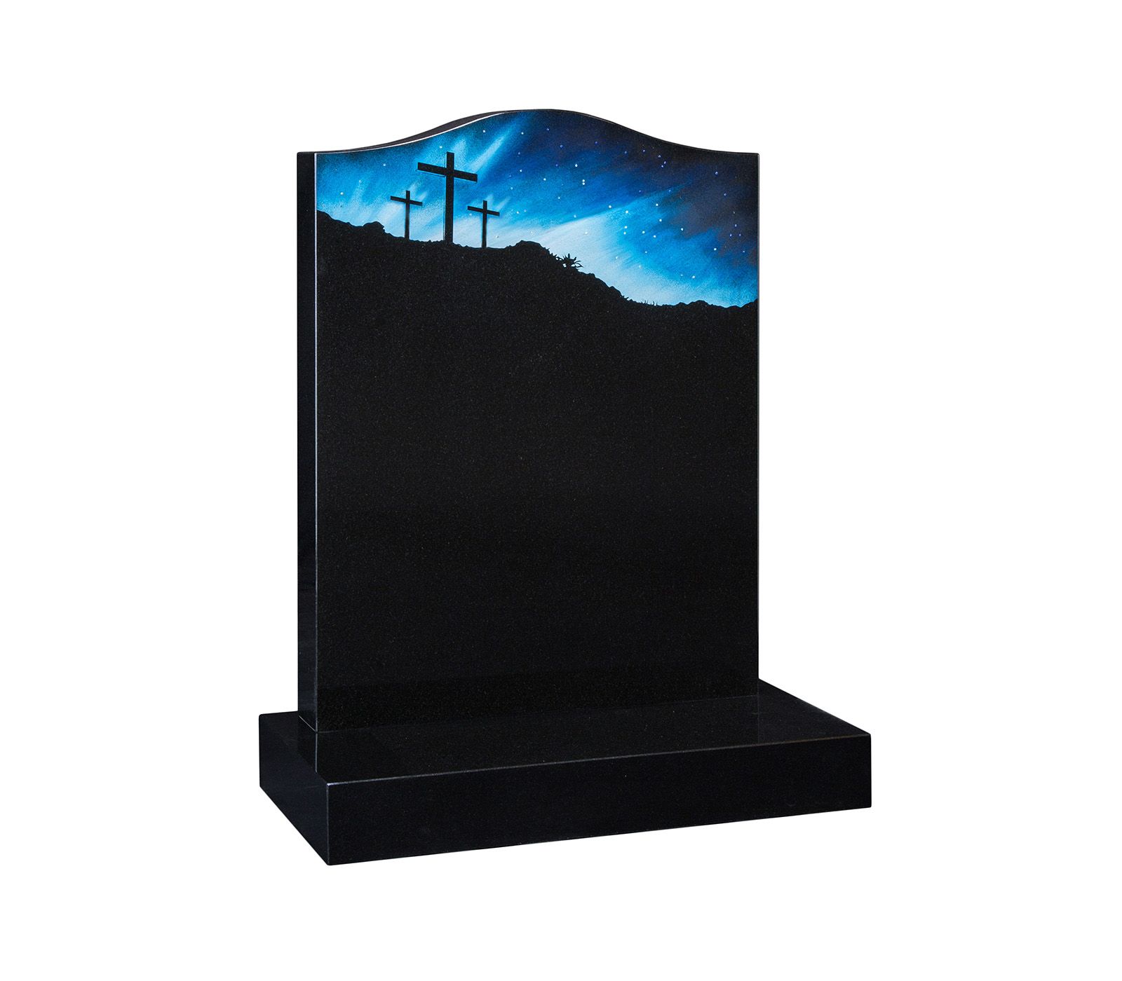 Black Crucifix Crystal Night Sky Granite Memorial Headstone