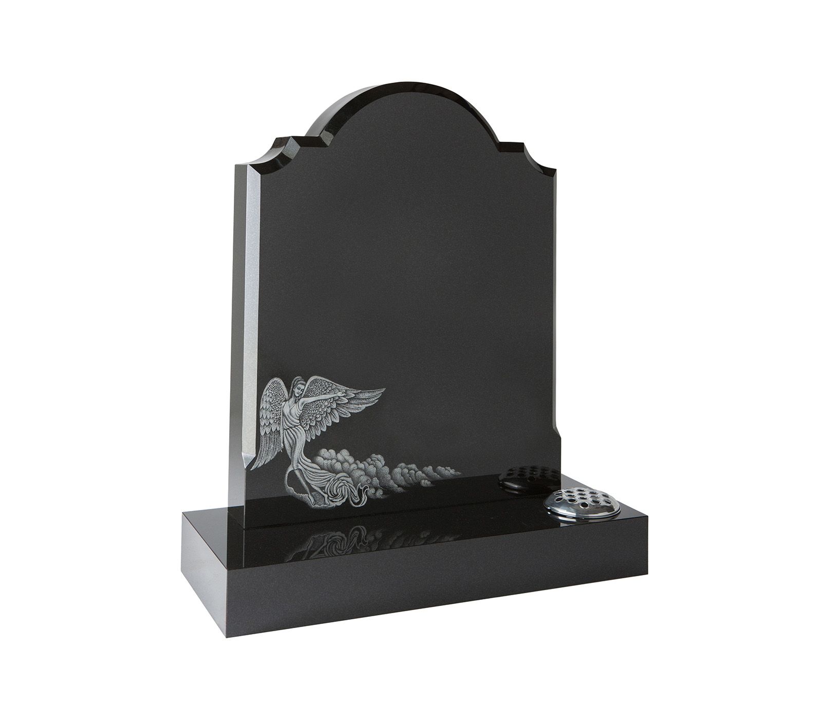 Black Chamfered Edge Shadow Punched Angel Granite Memorial Headstone