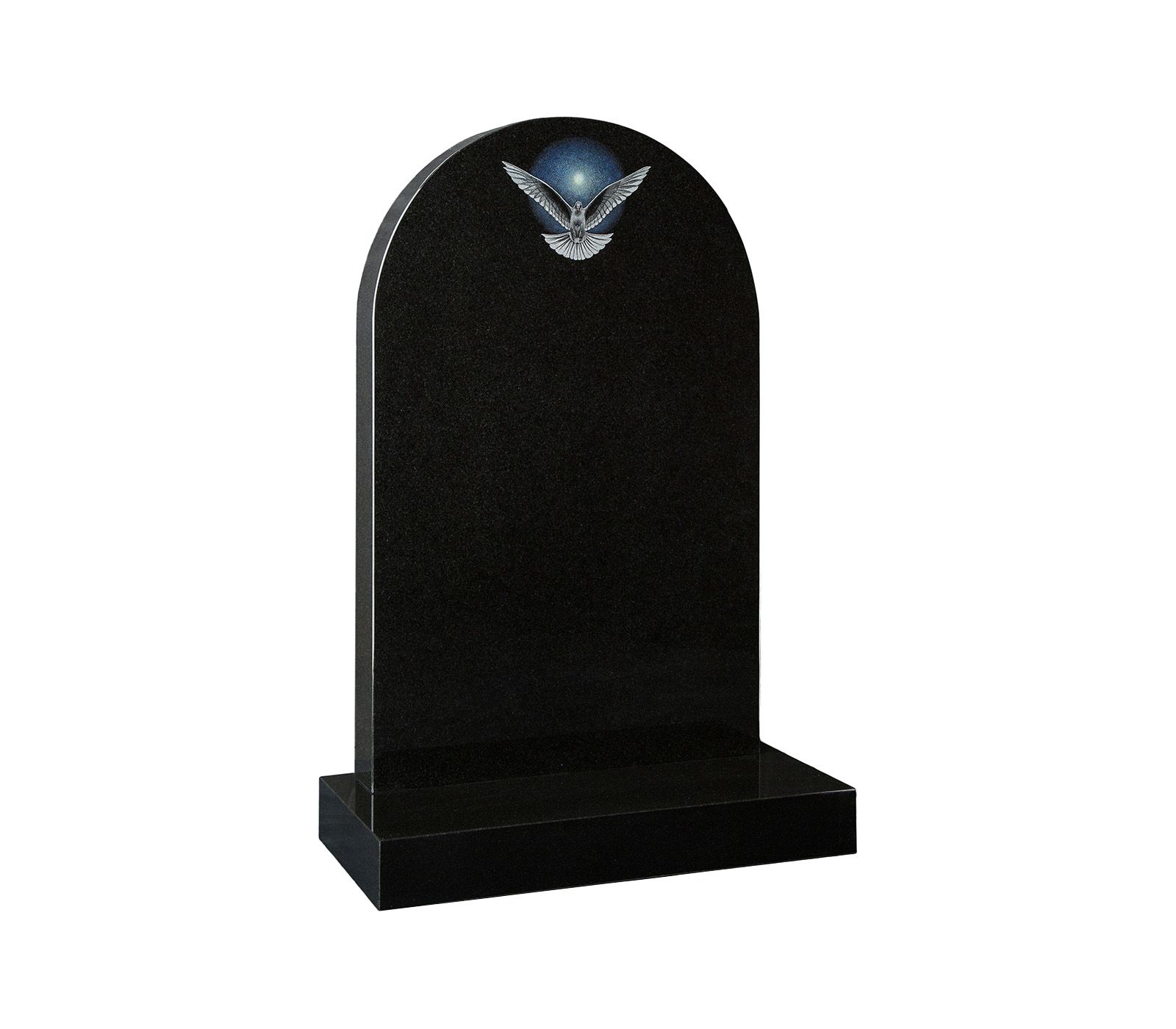 Black Half Round Laser Etched Dove Granite Memorial