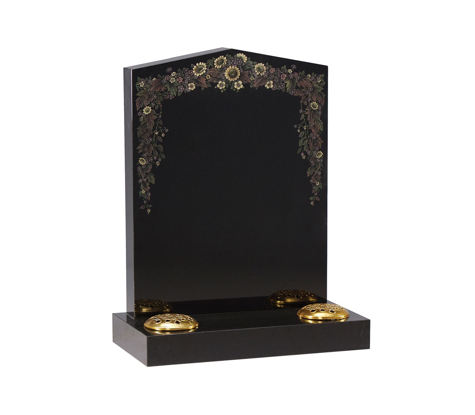 Black Painted Wildflowers Granite Memorial Headstone