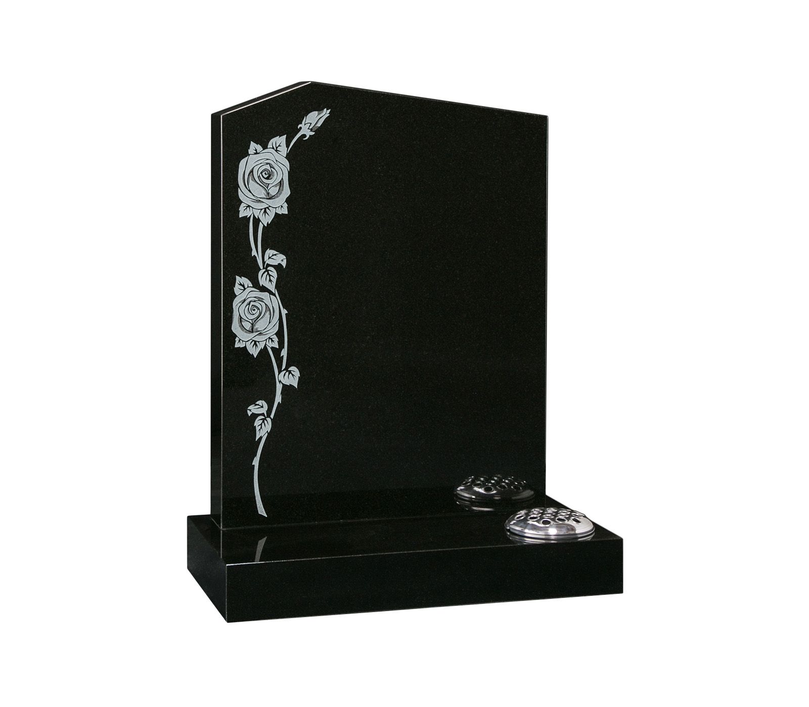 Black Offset Peon Top Sandblasted Rose Granite Memorial Headstone