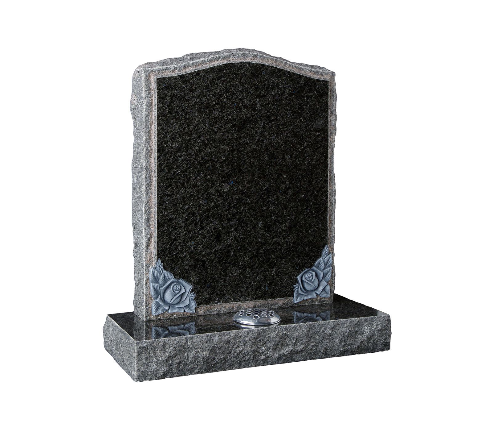 Black Pearl Rustic Carved Roses Granite Memorial Headstone