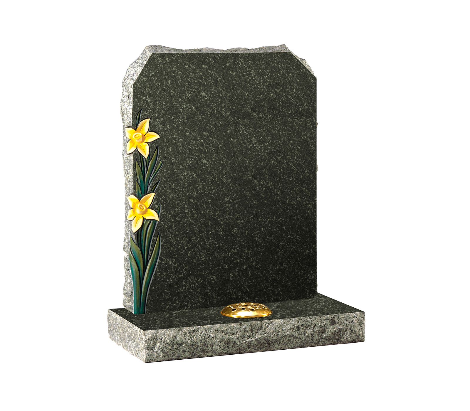 Coral Green Rustic Carved and Painted Daffodils Granite Memorial Headstone