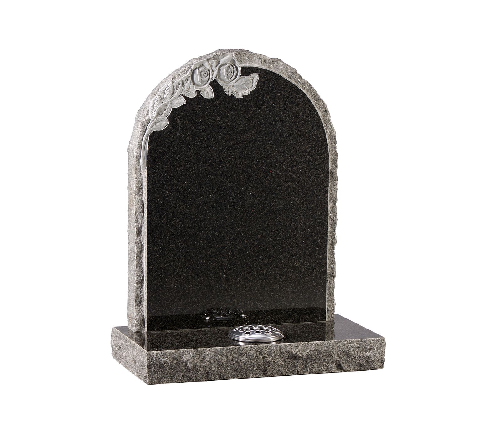Dark Grey Rustic Carved Roses Granite Memorial Headstone