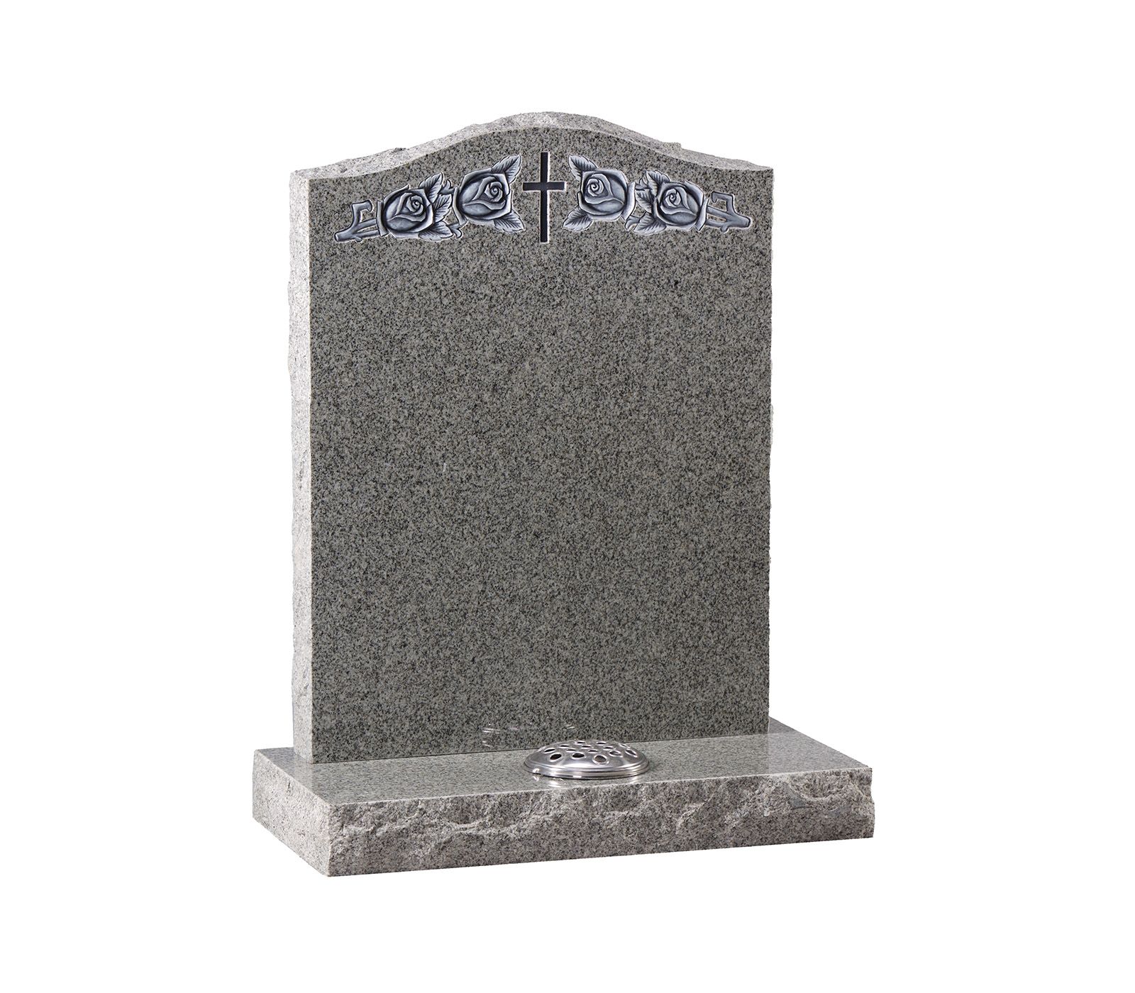 Karin Grey Rustic Latin Cross Carved Roses Granite Memorial Headstone