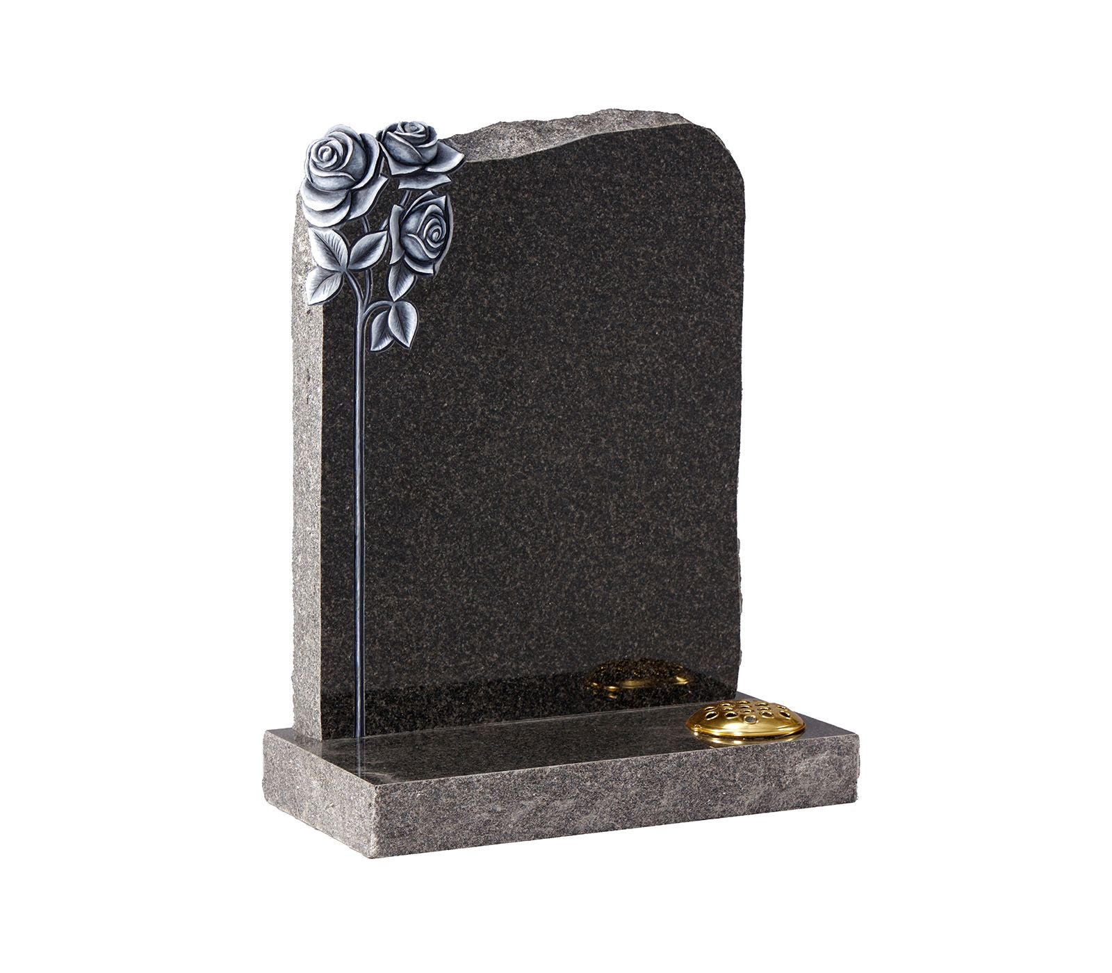 Dark Grey Rustic Highlighted Roses Granite Memorial Headstone