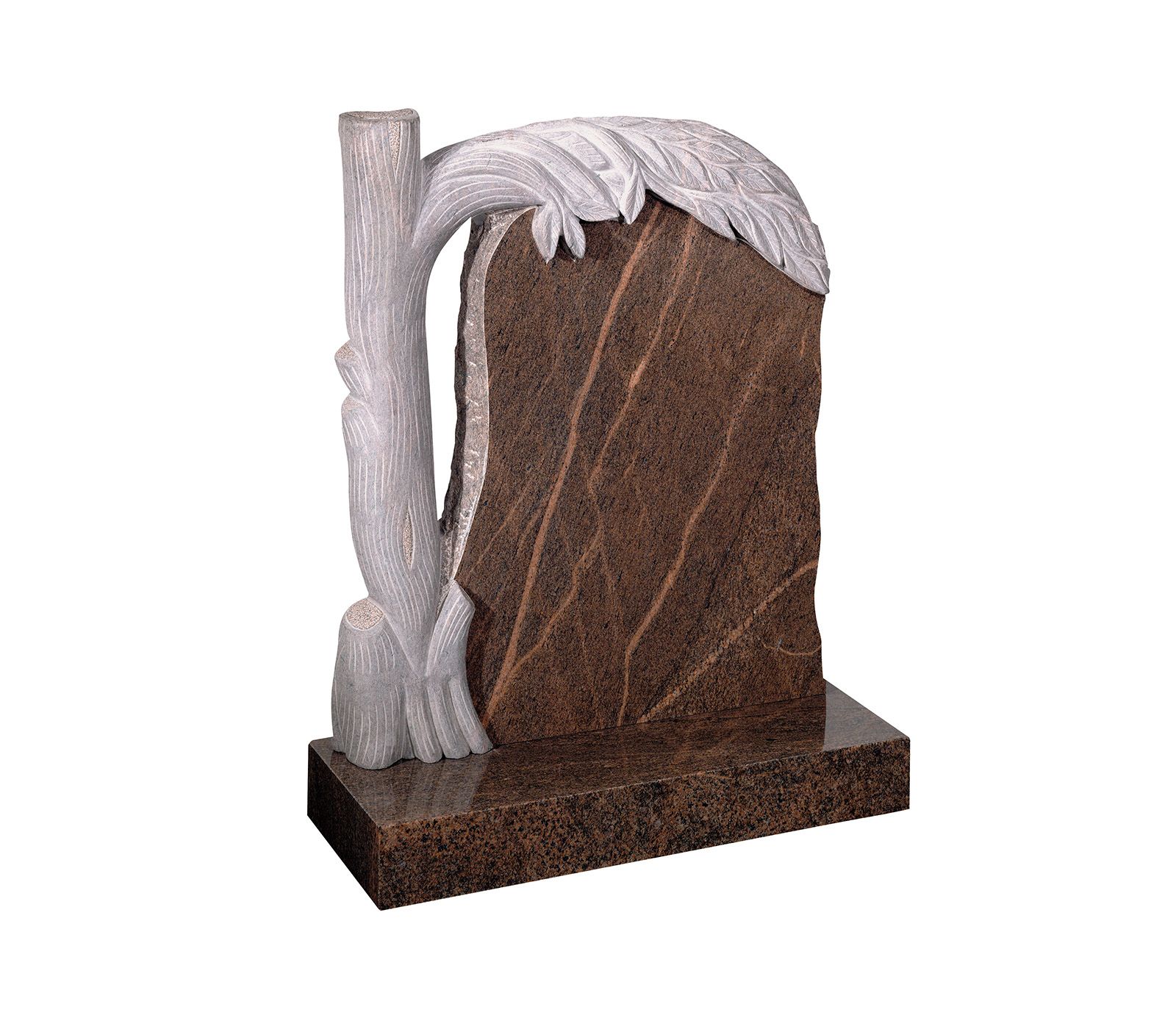 English Teak Rustic Woodland Carved Tree Granite Memorial Headstone