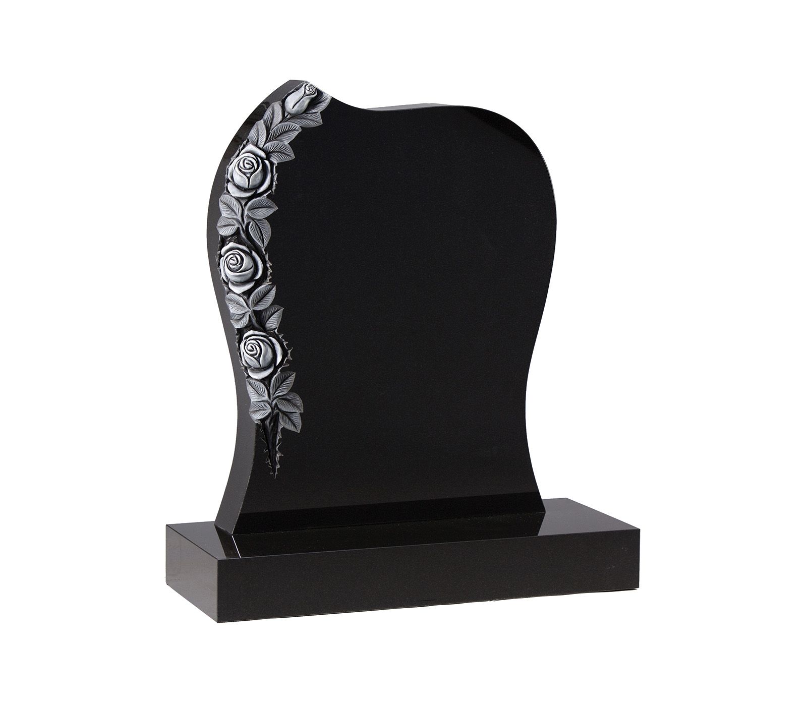 Black Granite Rustic Highlighted Rose Memorial Headstone