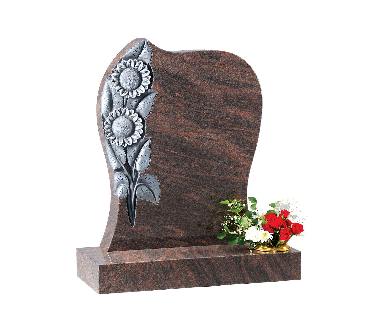 Himalayan Granite Rustic Bold Carved Sunflower Memorial Headstone