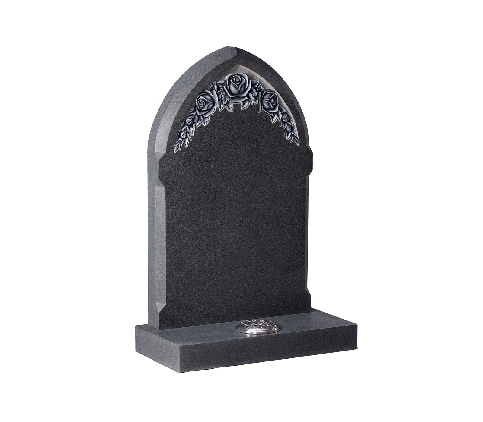 Honed Flint Grey Rustic Gothic Carved Roses Granite Memorial Headstone