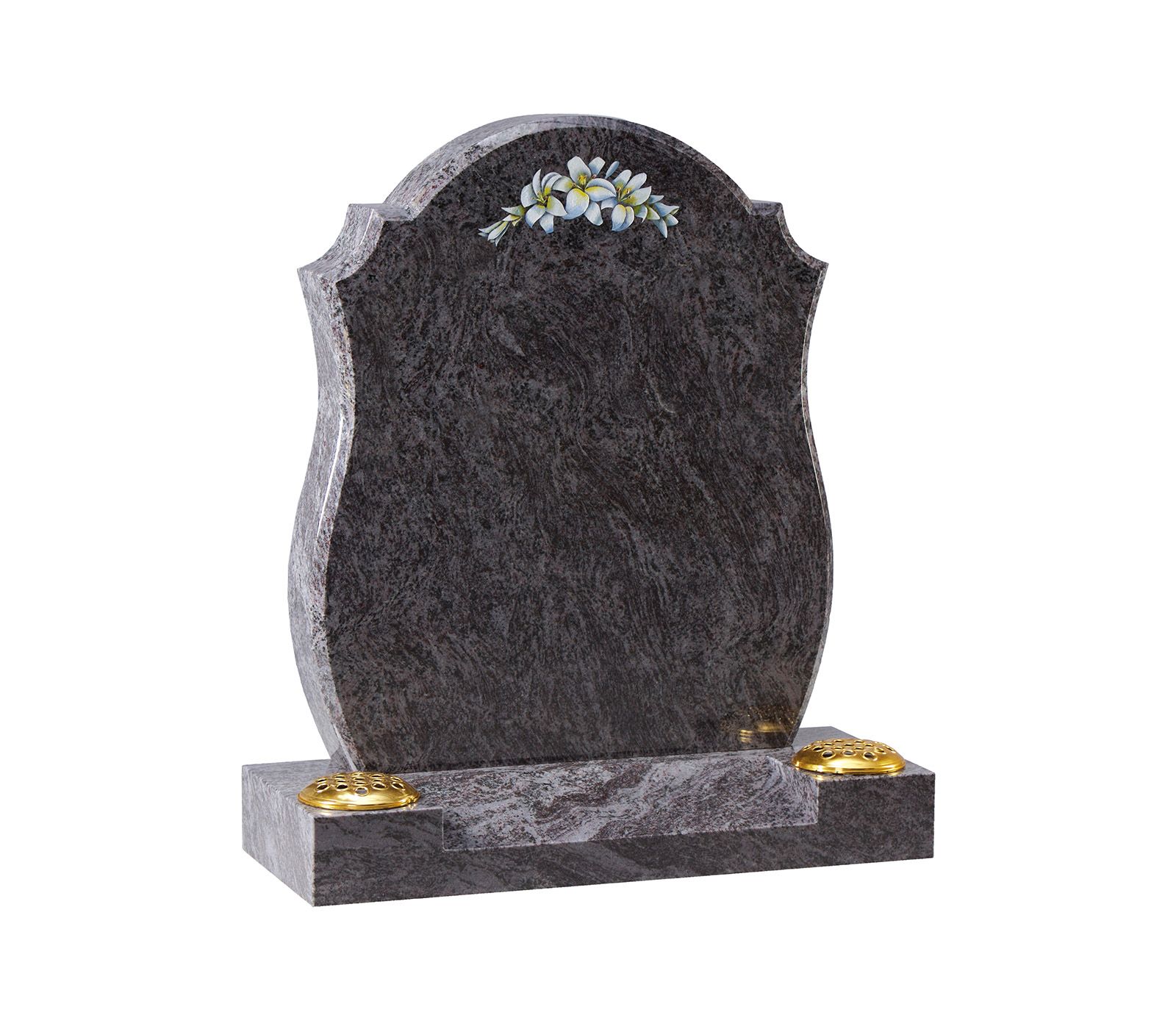 Bahama Blue Painted Lilies Granite Memorial Headstone