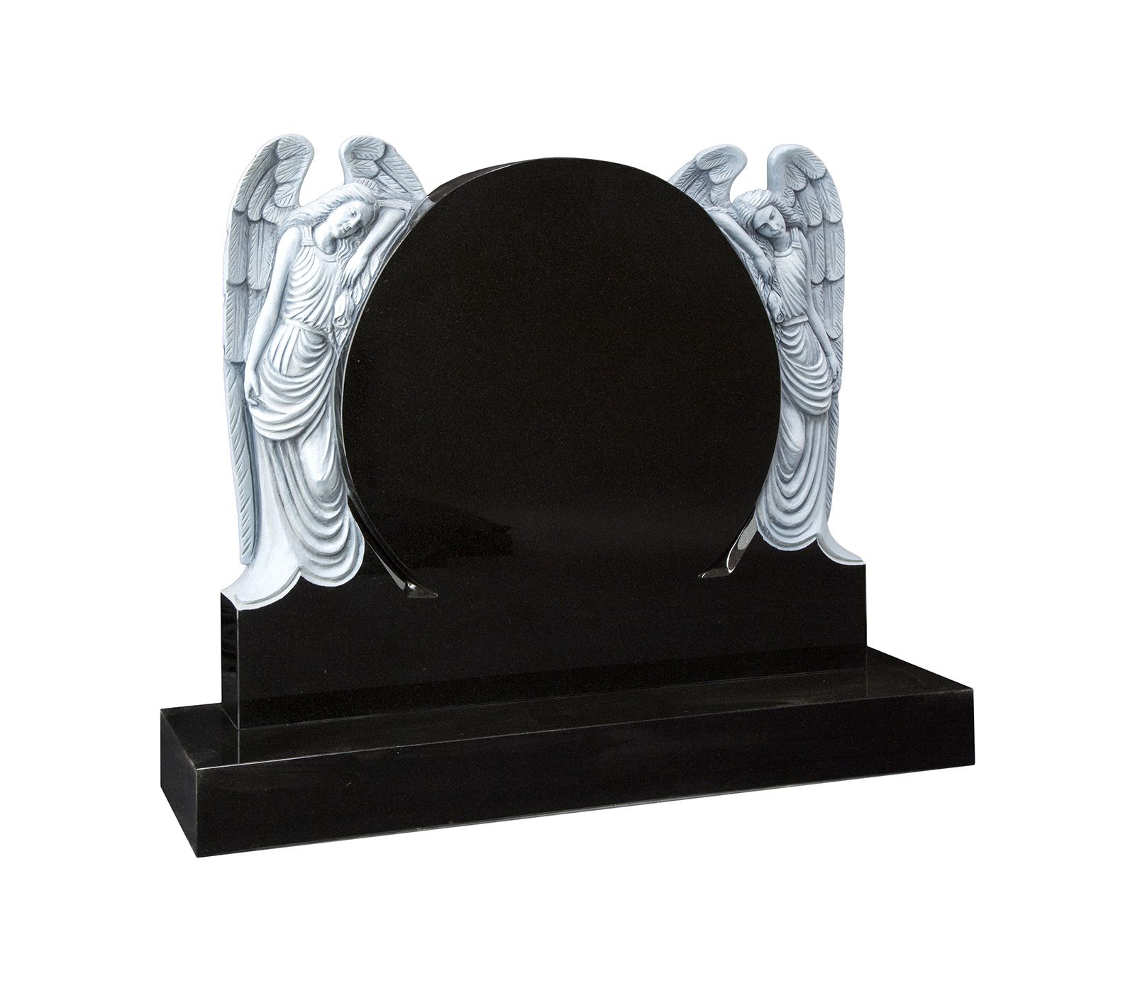 Black Granite Rustic Circular Twin Angels Memorial