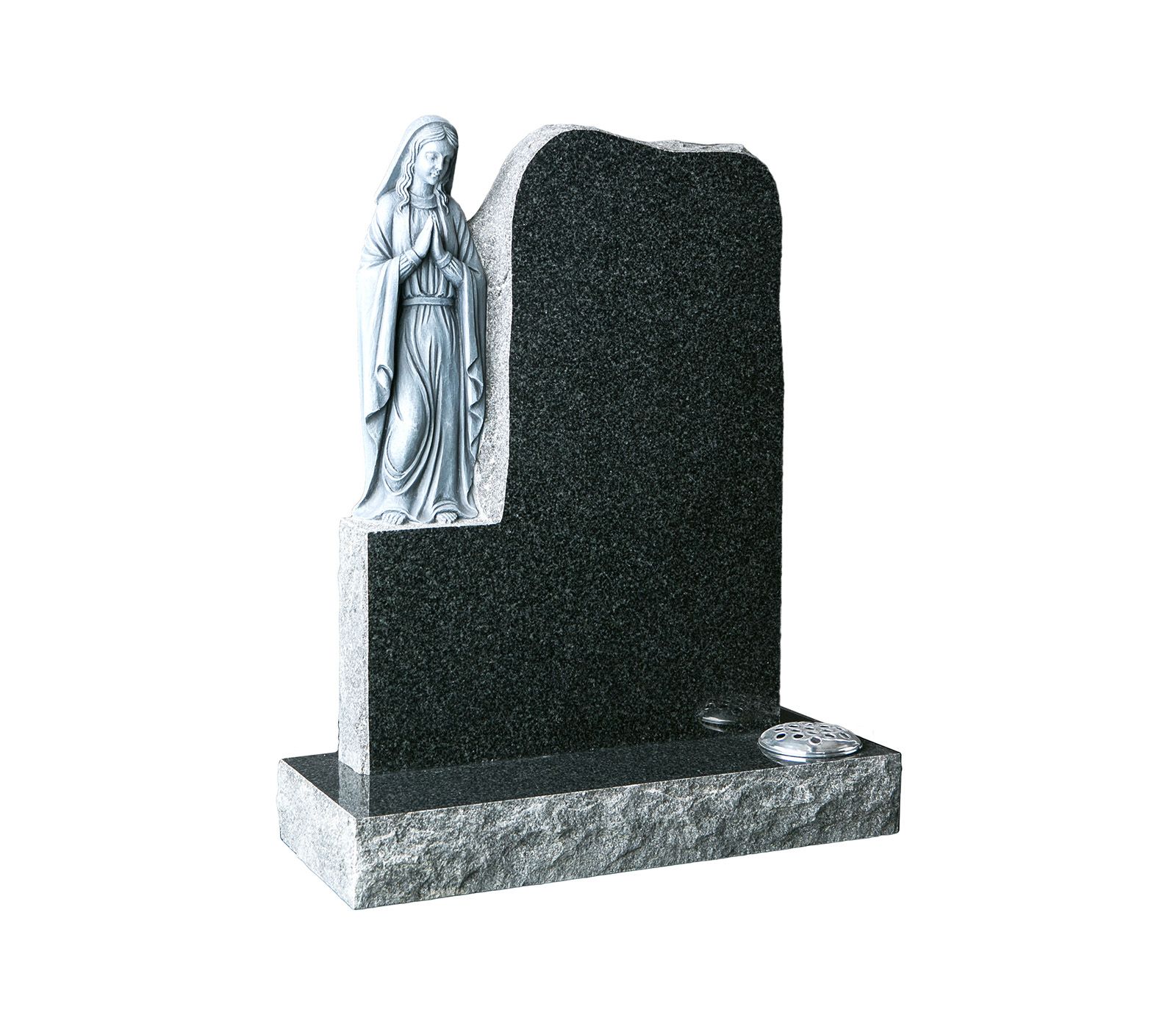 Flint Grey Rustic Our Lady Carved Granite Memorial Headstone