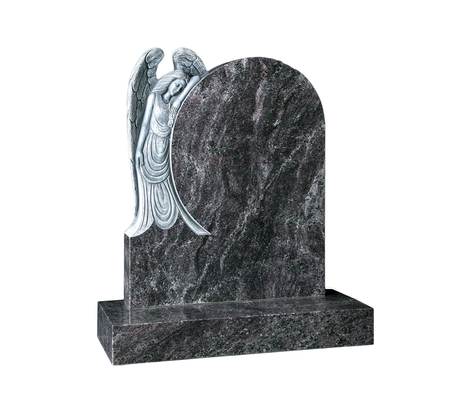Bahama Blue Rustic Carved Mourning Angel Granite Memorial Headstone