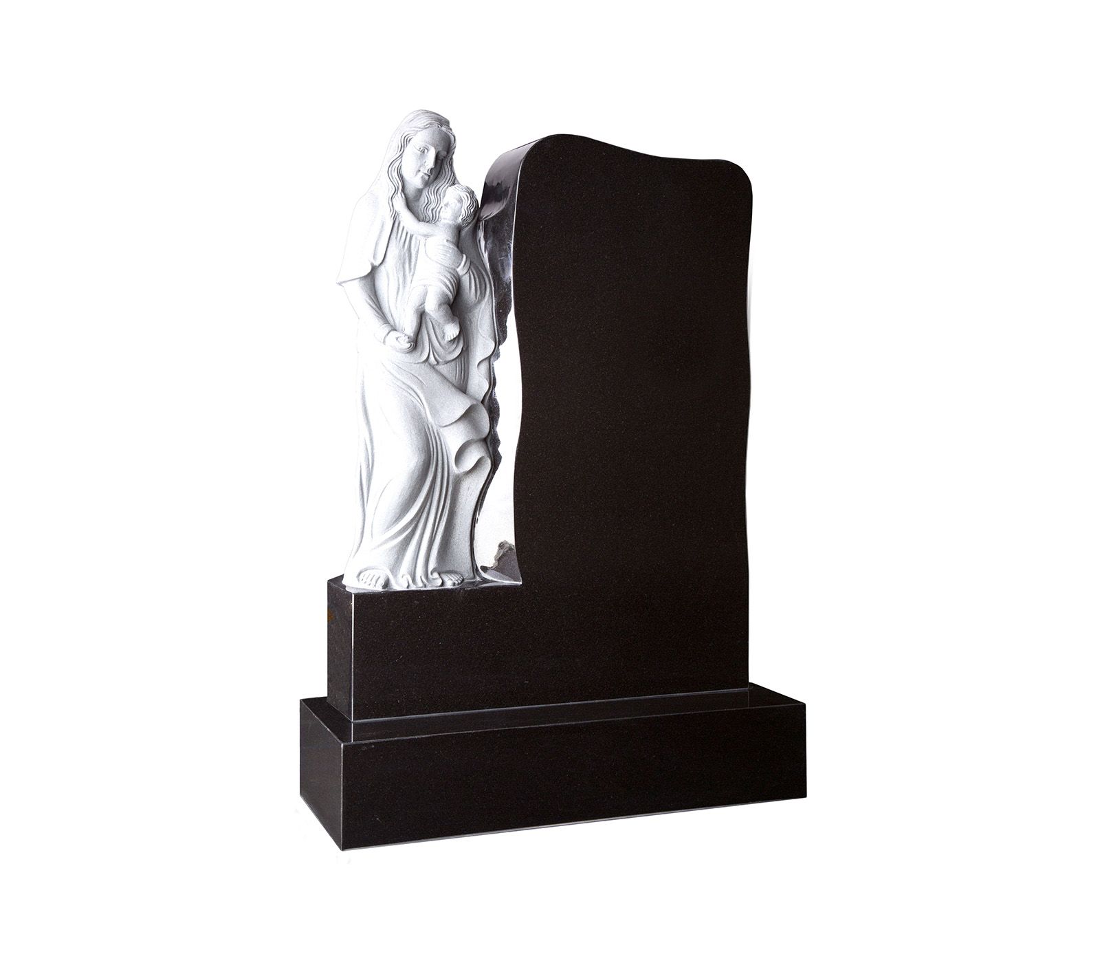 Black Granite Rustic Madonna and Child Memorial Headstone