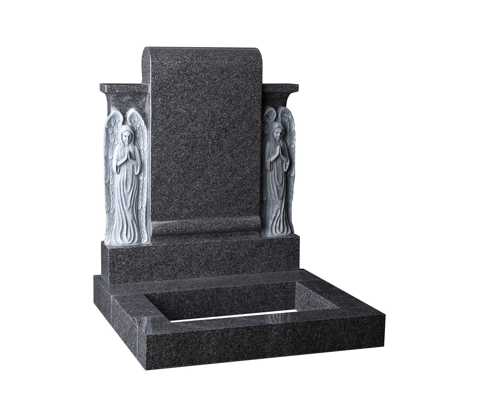 Flint Grey Rustic Twin Angels with Scroll Garden Kerb Granite Memorial Headstone
