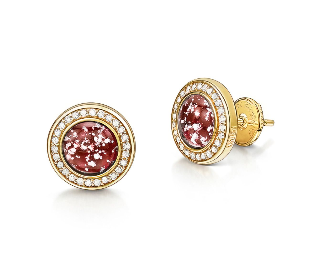 Ruby & Gold Halo Earrings