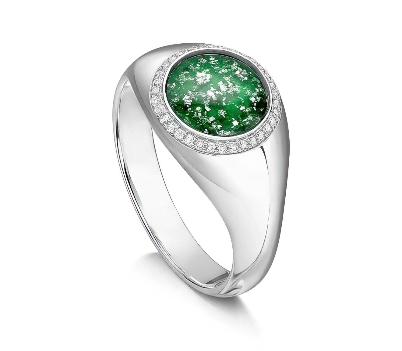 Green & Silver Halo Signet Ring