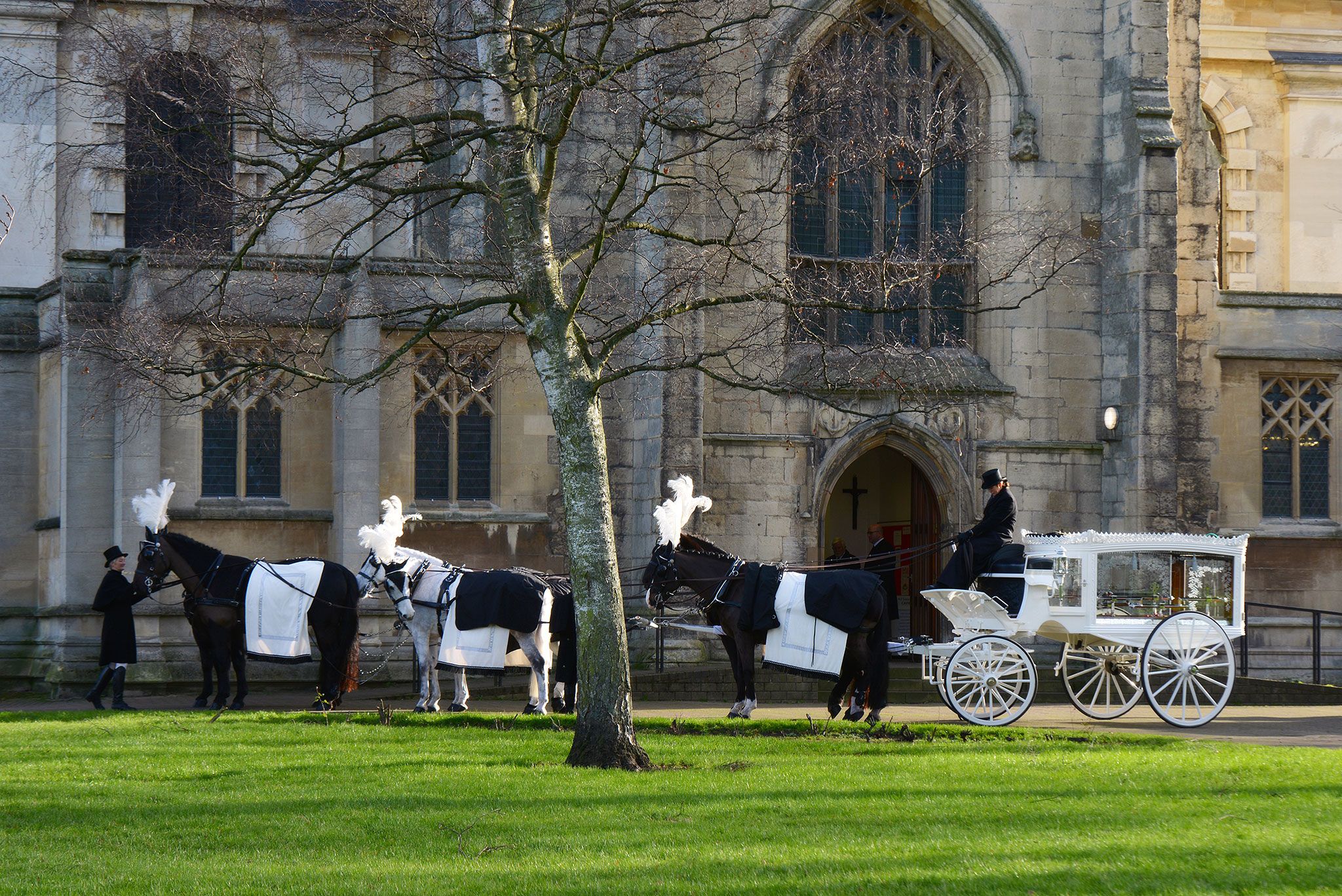 Horses in Regalia Outside a Gainsborough Parish Church Funeral