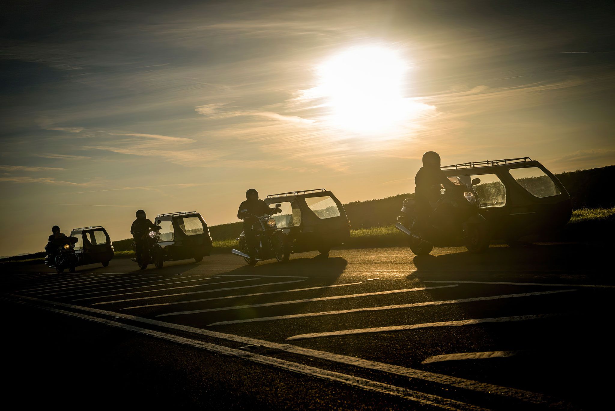 The Motorcyle Hearse Fleet During Sunrise