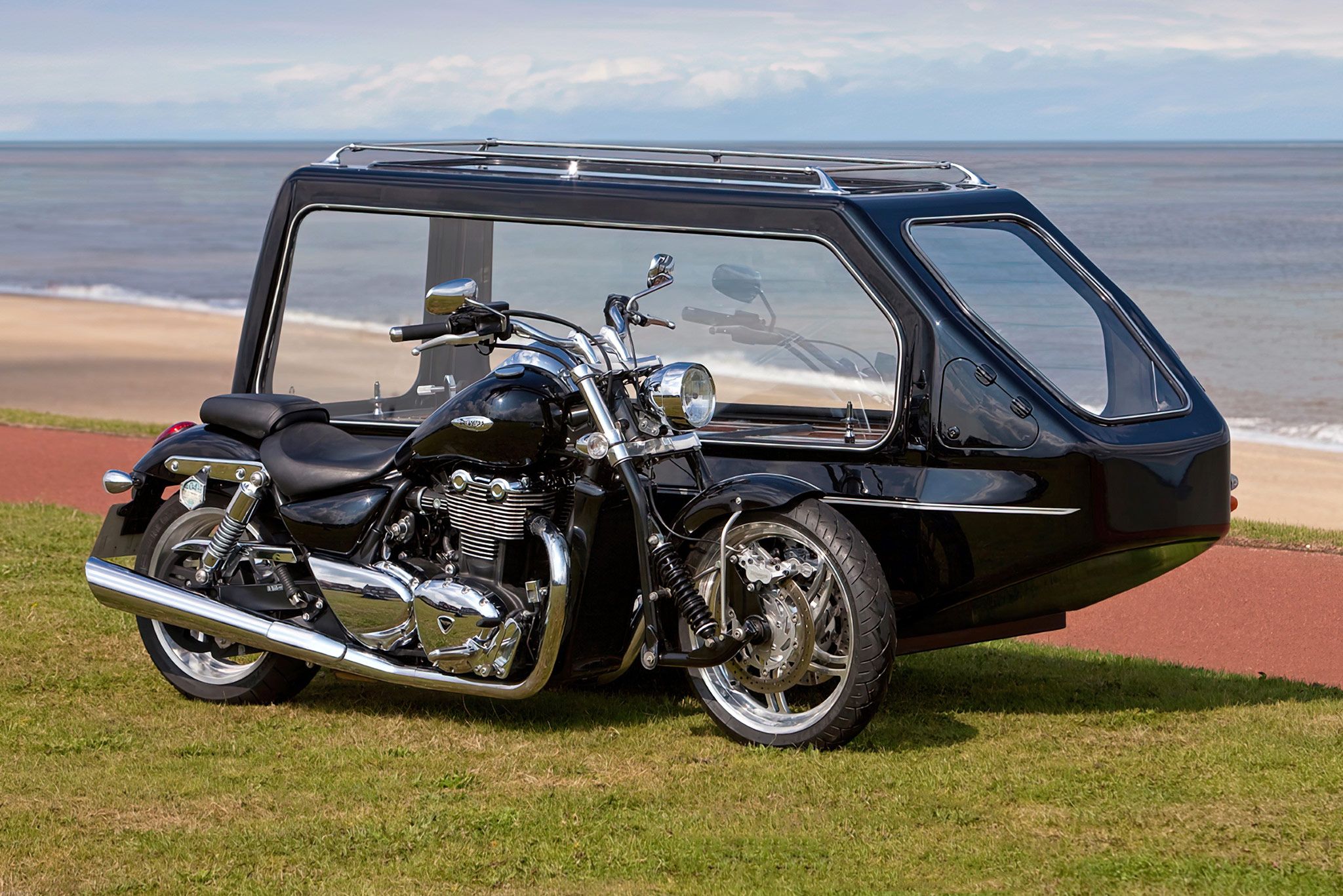 Triumph Thunderbird with Hearse Sidecar for a Funeral